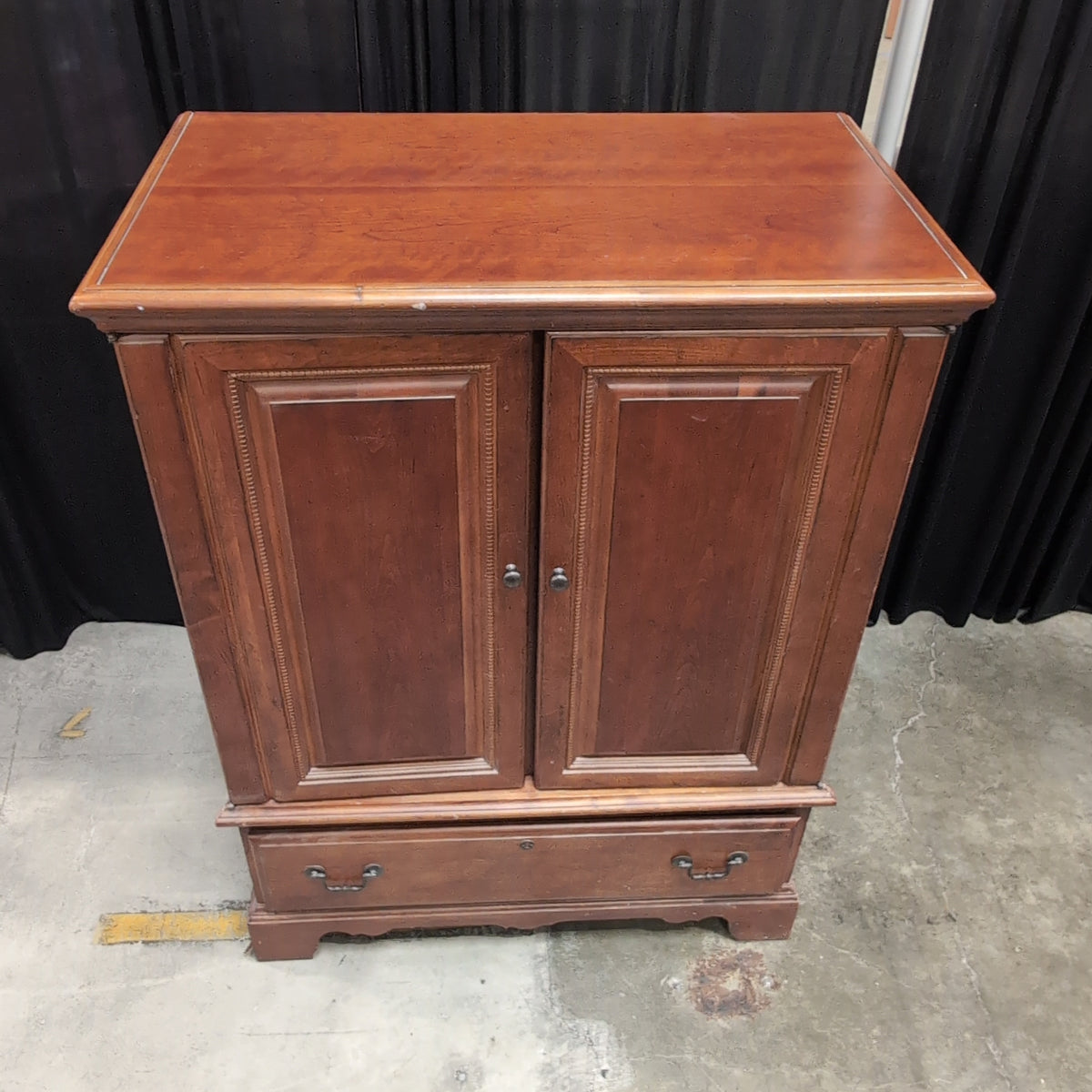 Cherry Finish Wood TV Stand with Cabinet Doors