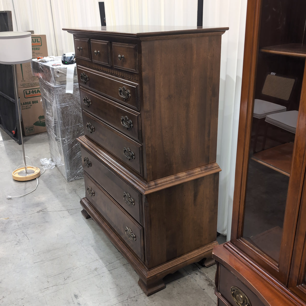 Traditional Dark Brown Wood Dresser with Ornate Hardware