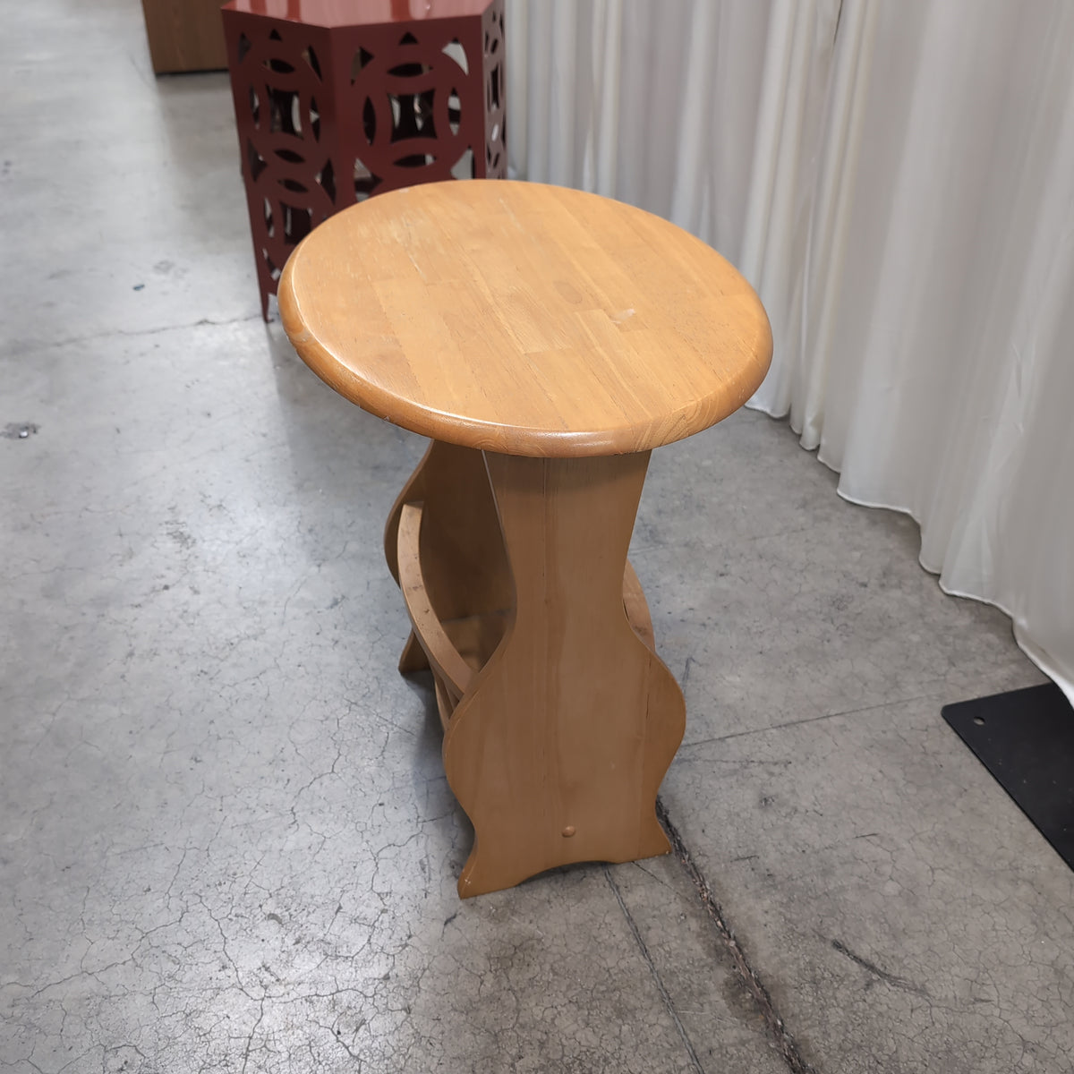 Natural Finish Oval End Table with Slat Shelf