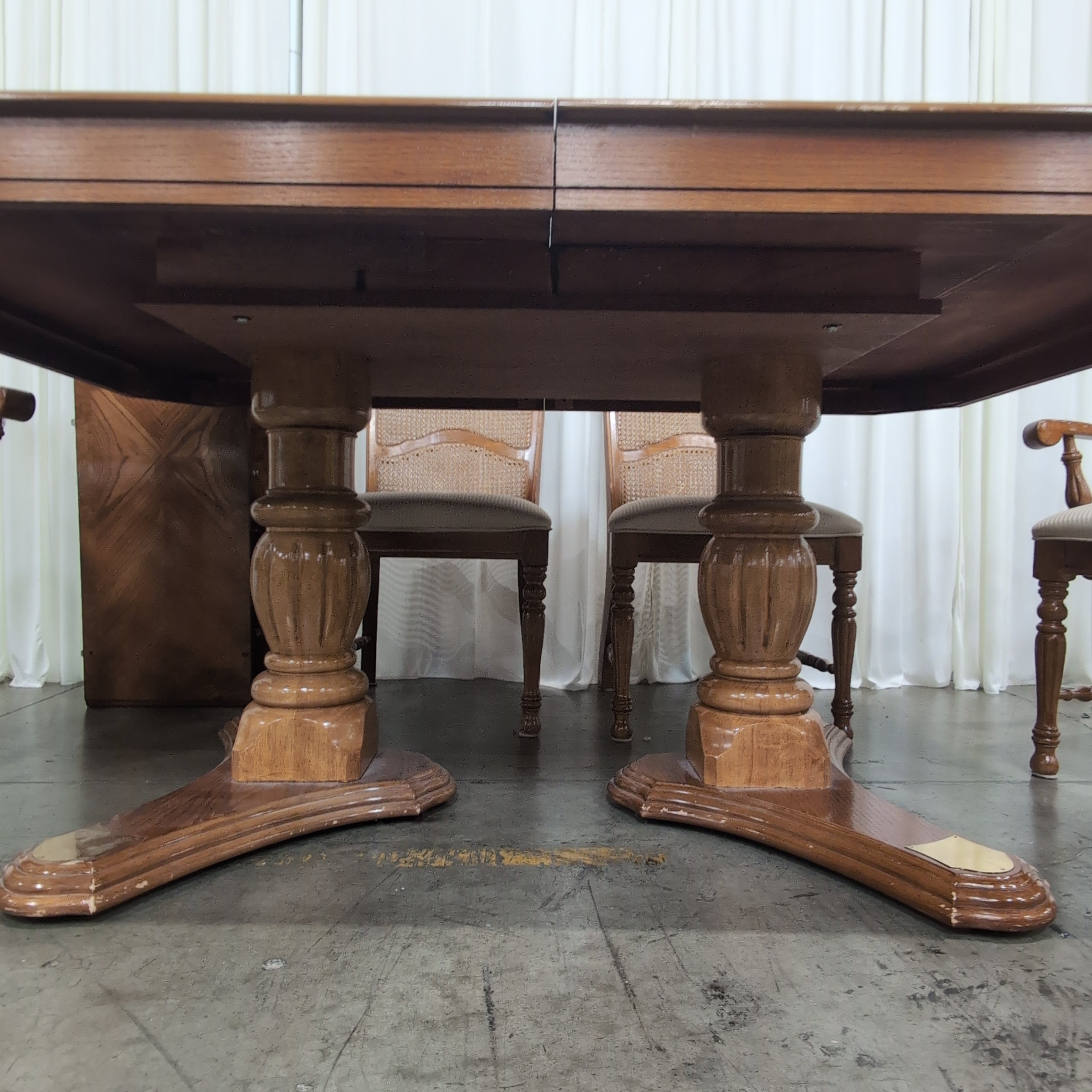 Traditional Cane Back Wood Dining Table with Six Chairs