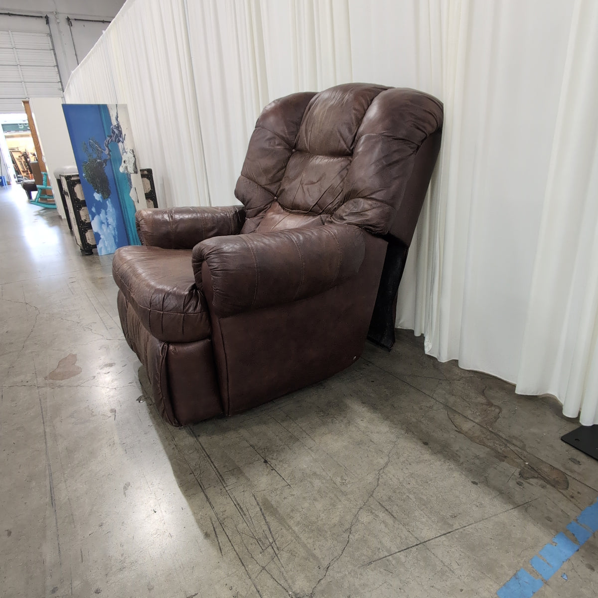 Brown Overstuffed Leather Recliner Chair