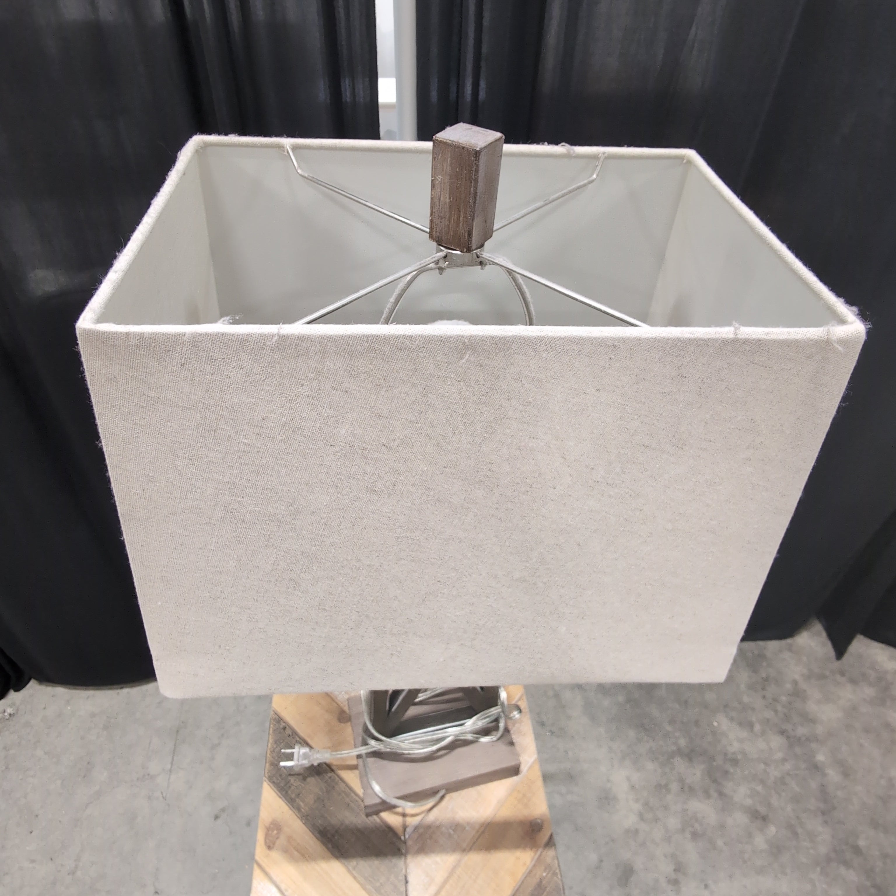 Rustic Natural Wood X-Base Table Lamp with Beige Shade