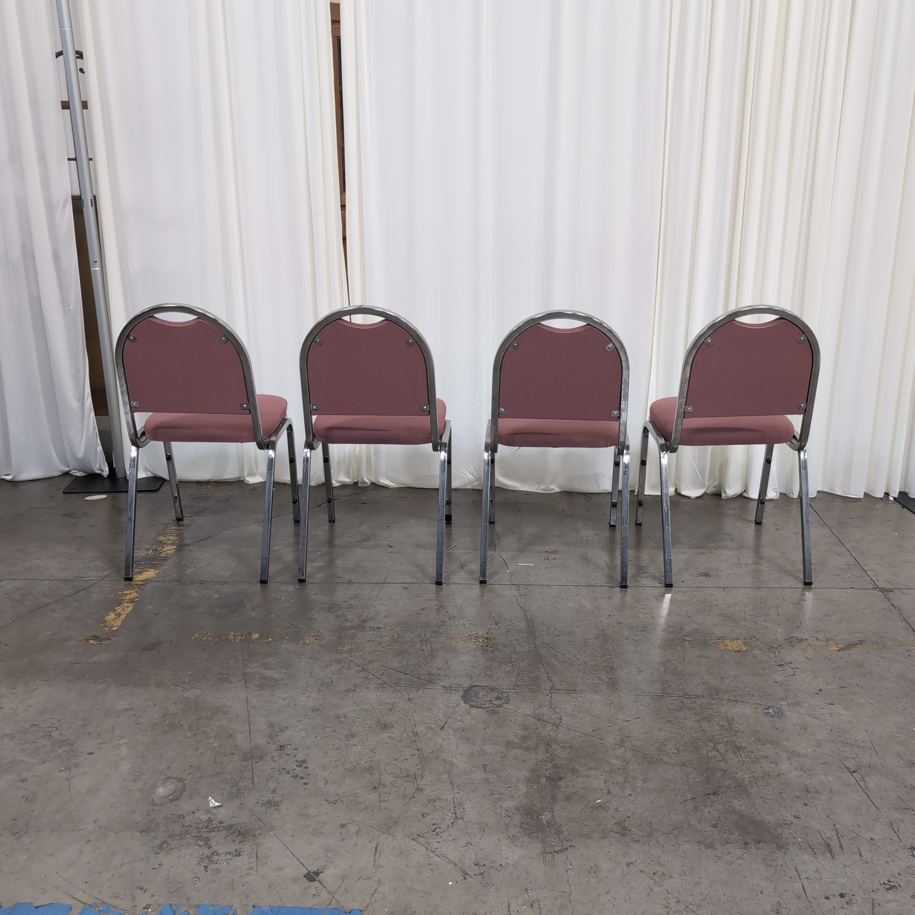 Set of Four Pink Upholstered Stacking Chair with Chrome Frame