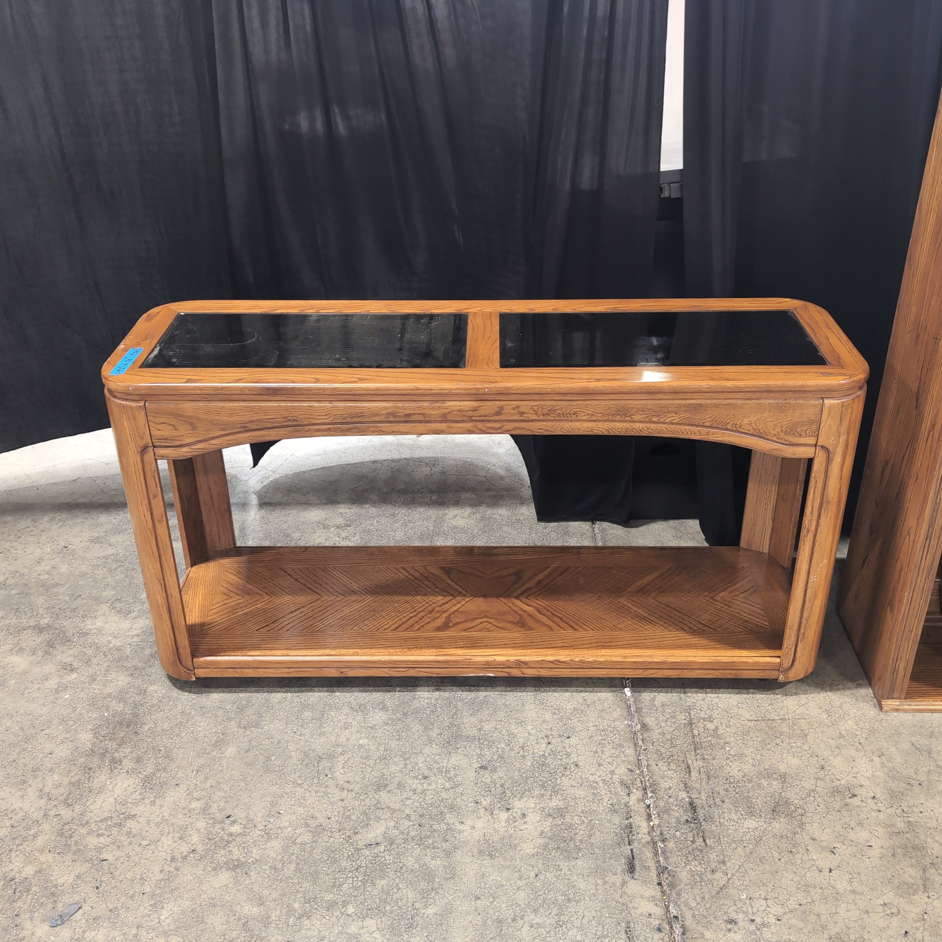 Medium Brown Wood Console Table with Glass Top Inserts