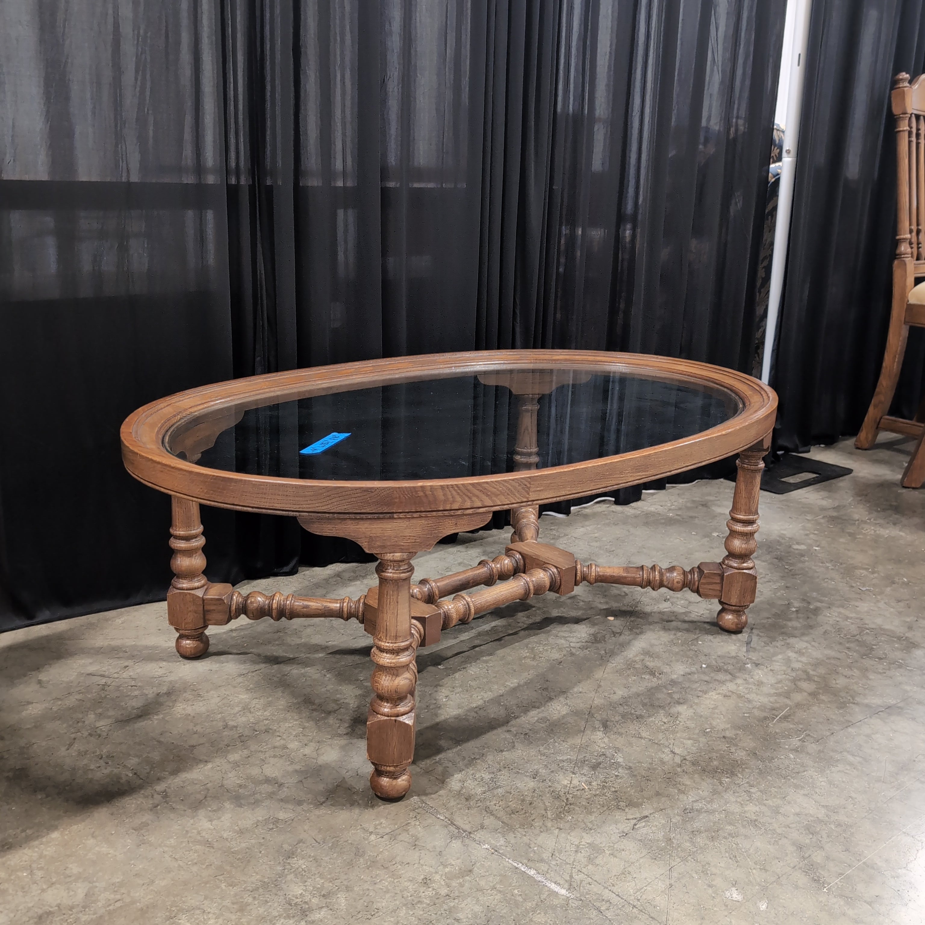 Traditional Oval Wood Coffee Table with Glass Top
