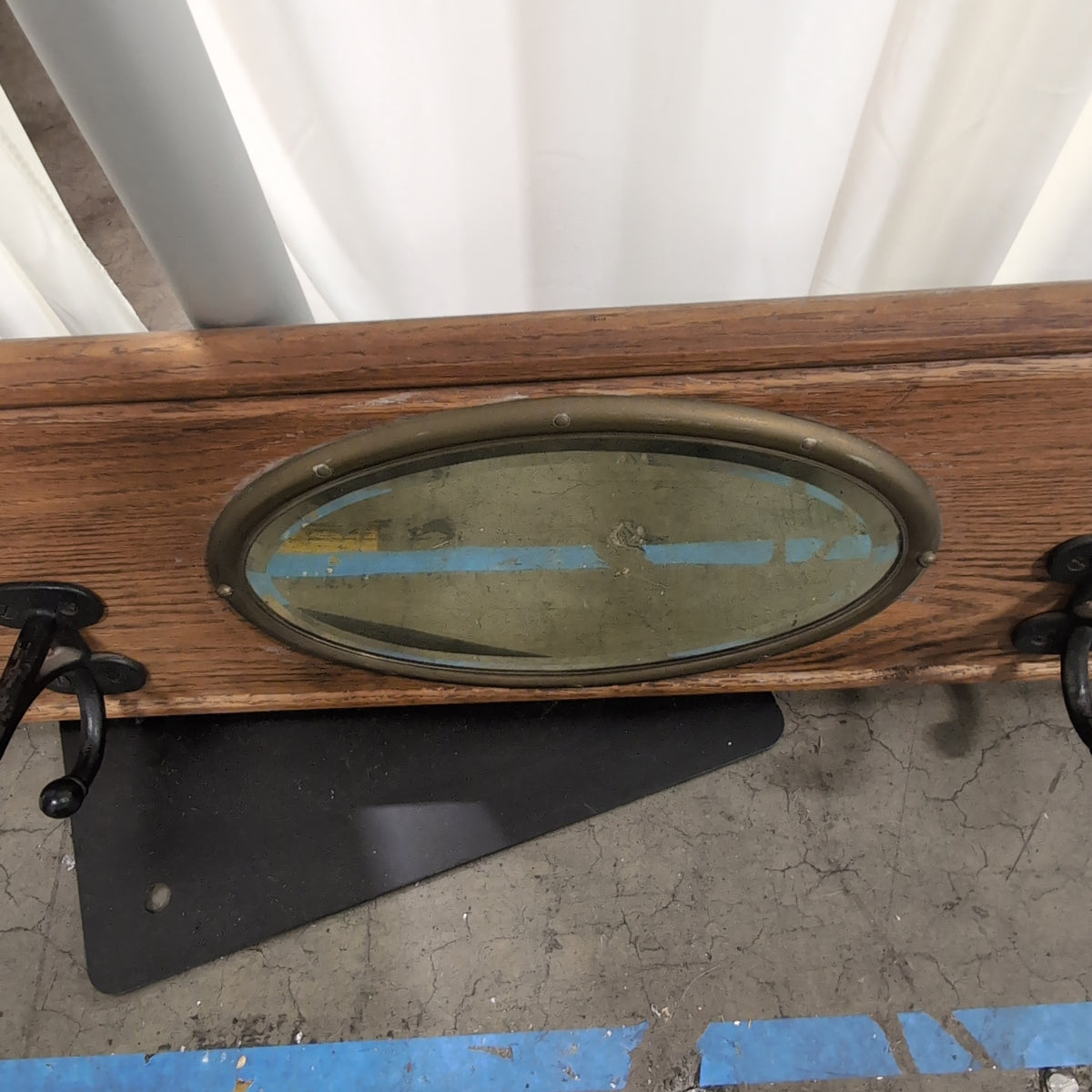 Brown Wood Wall-Mounted Coat Rack with Oval Mirror