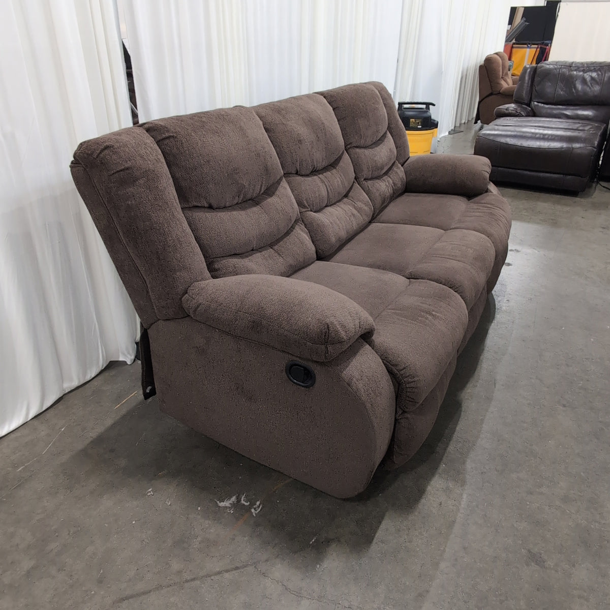 Brown Fabric Reclining Couch with Padded Arms
