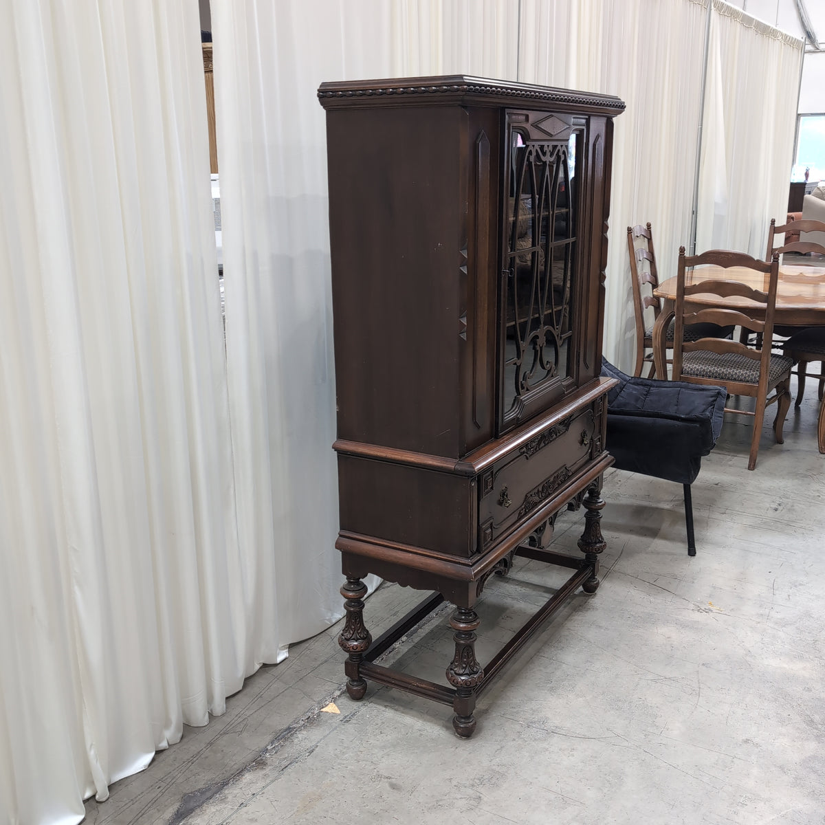 Traditional Carved Dark Wood China Cabinet