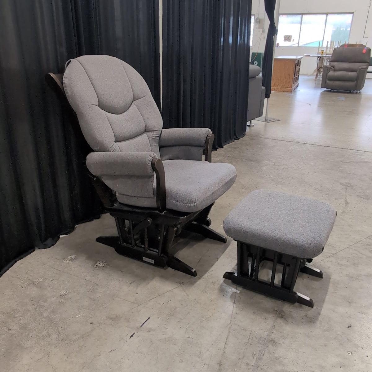 Grey Upholstered Glider Chair with Ottoman