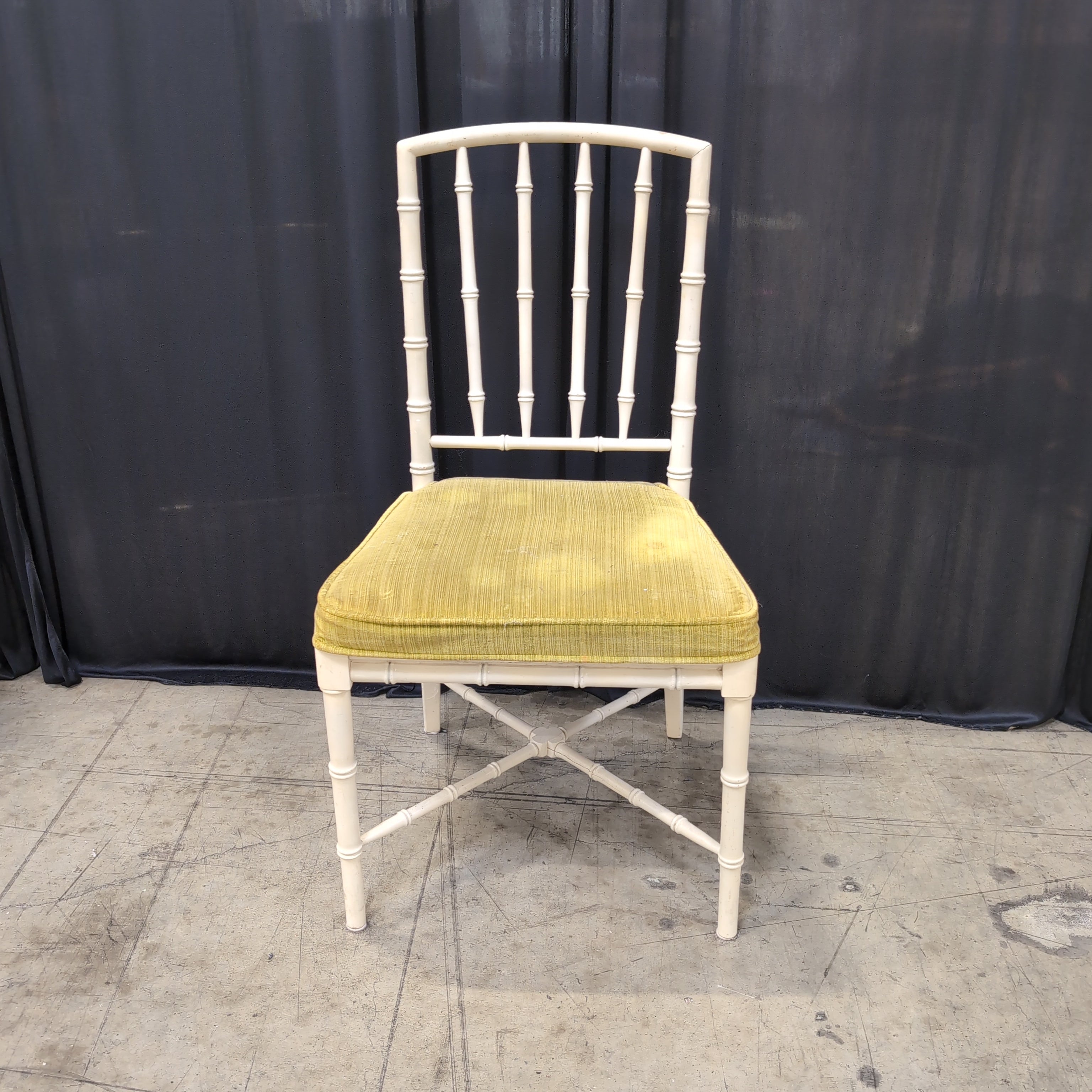 Cream Faux Bamboo Dining Chair with Green Cushion