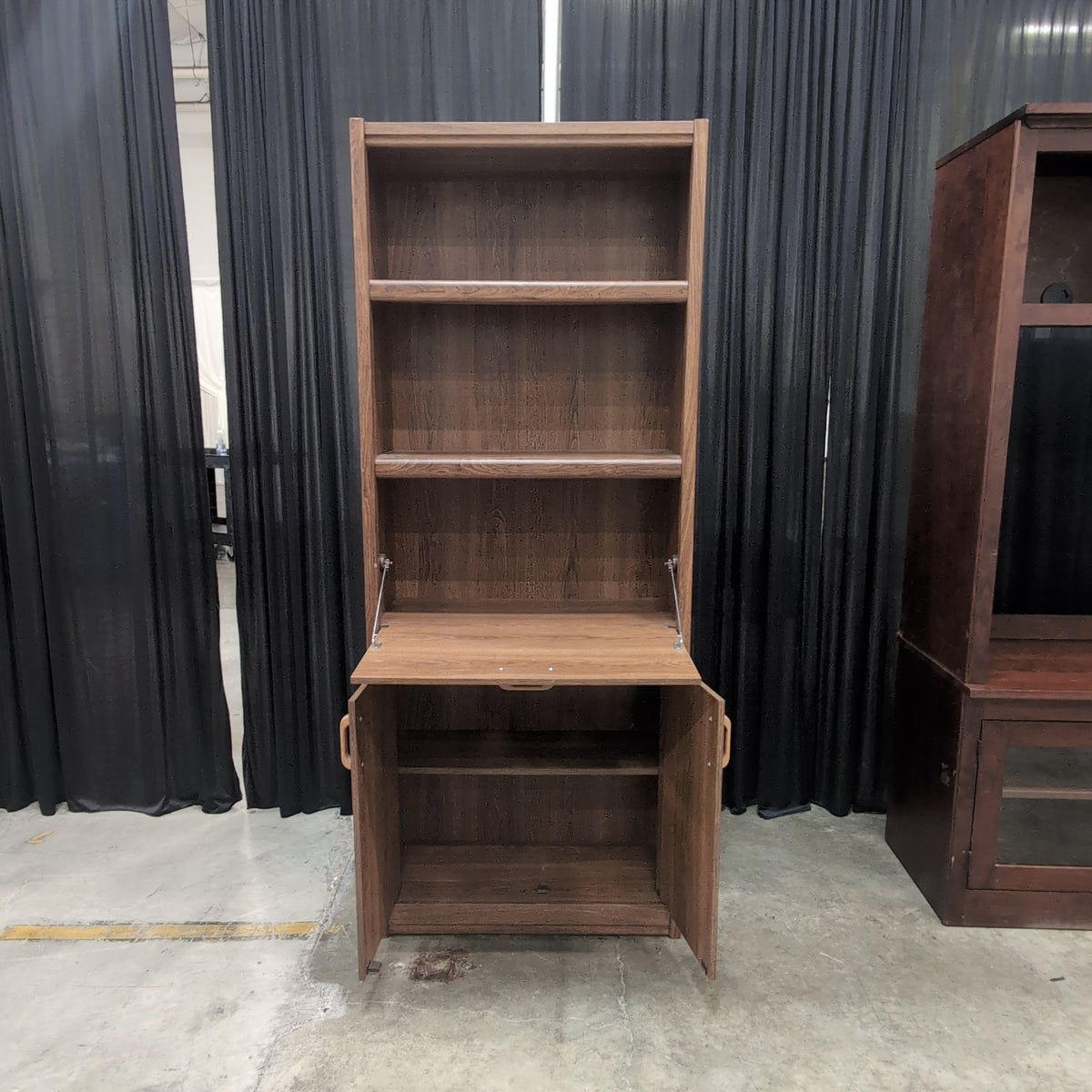 Mid-Century Style Brown Wood Bookcase with Storage