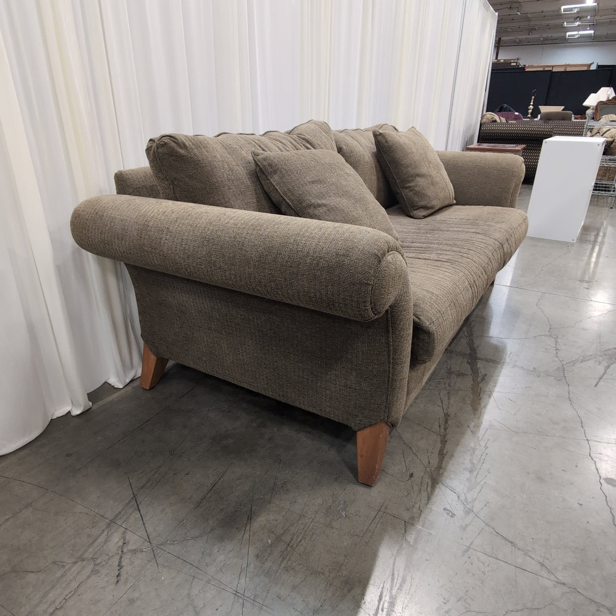 Taupe Textured Fabric Rolled Arm Couch