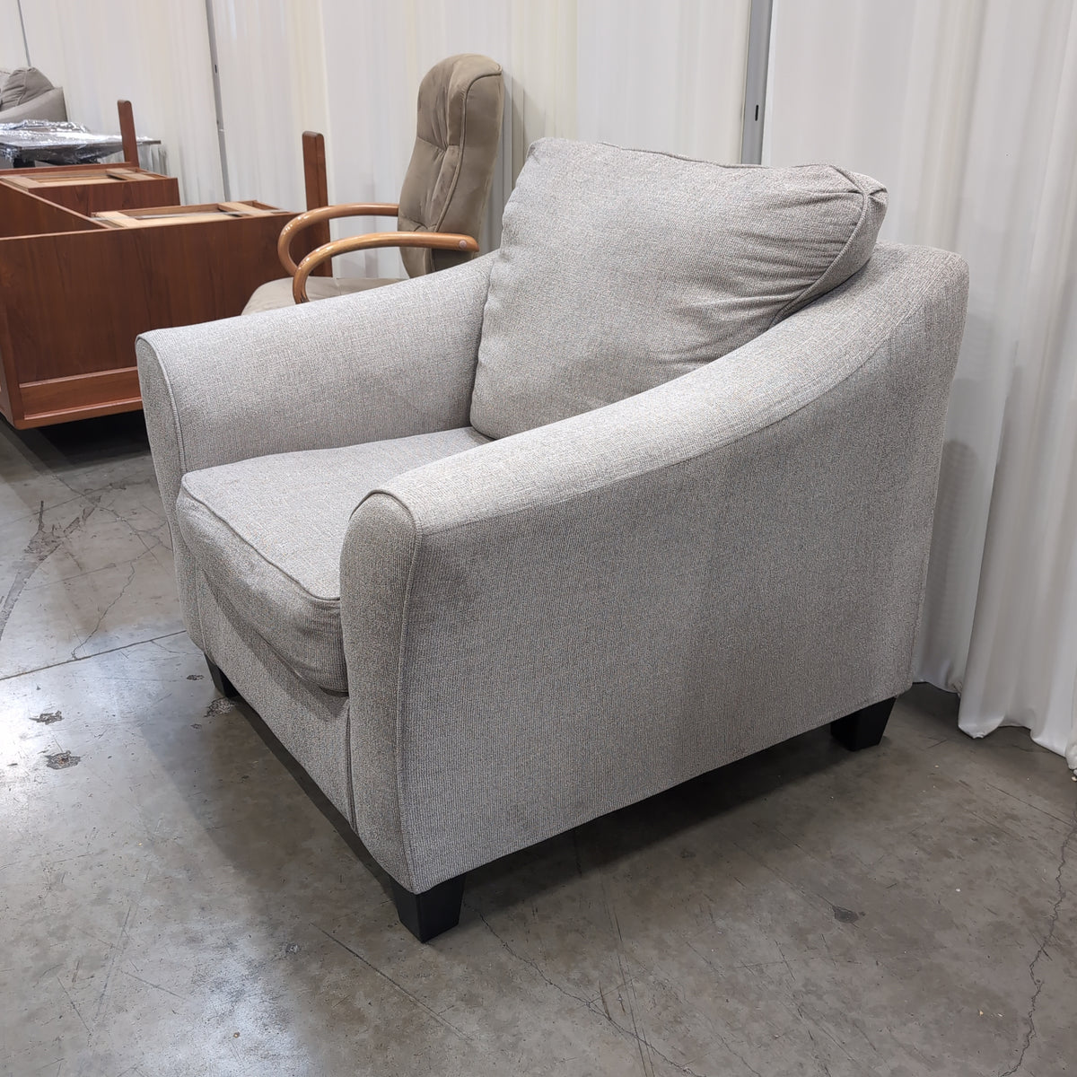 Light Grey Upholstered Armchair with Piped Edges