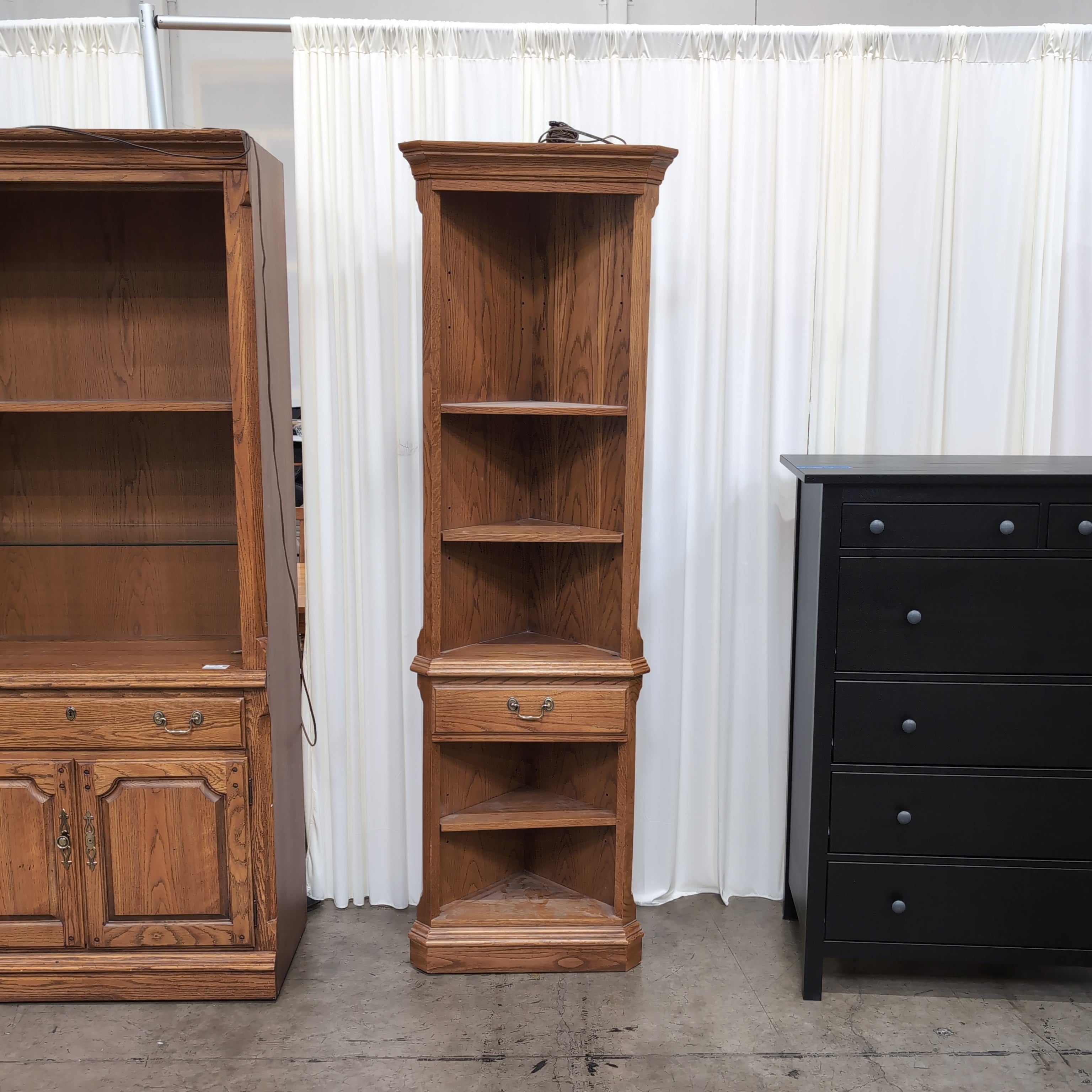 Medium Brown Wood Bookcase with Single Drawer