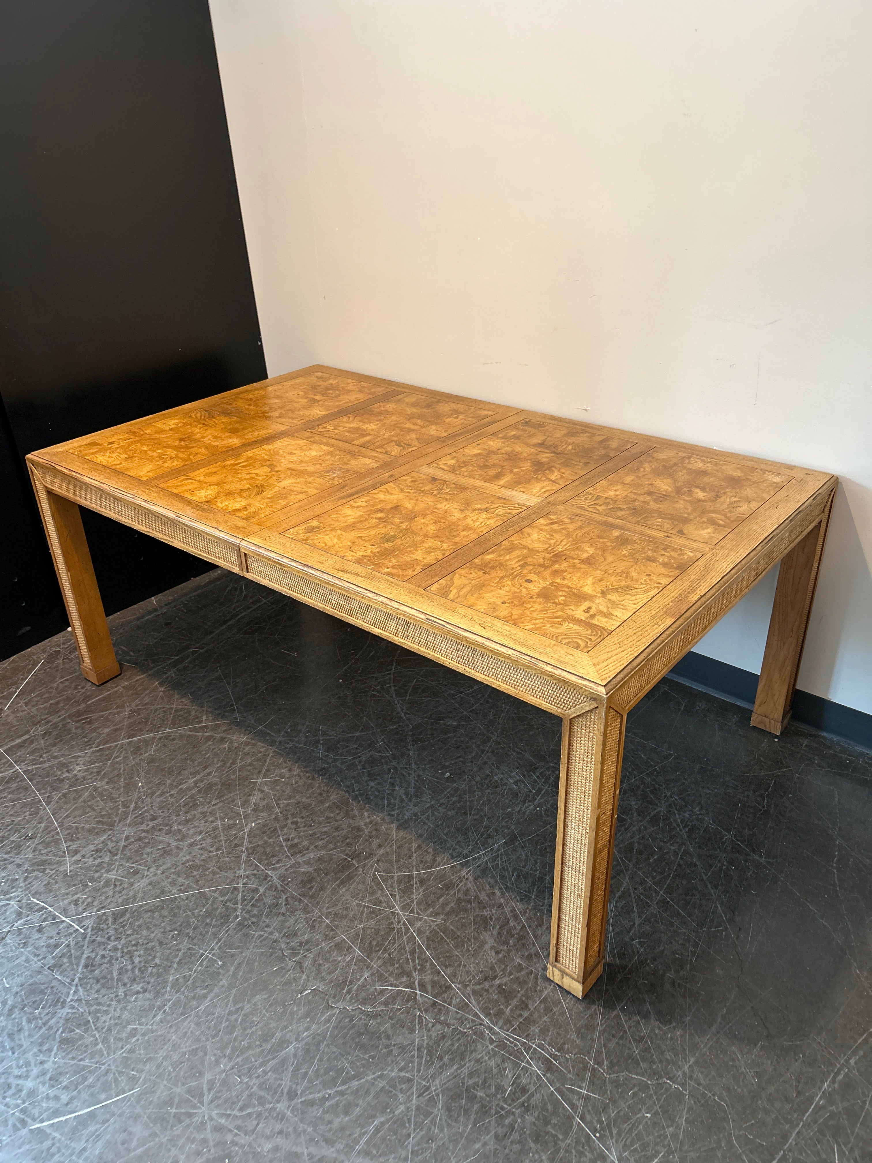 Henredon Burl Wood Dining Table – Cane Accents, Modern Deco Style