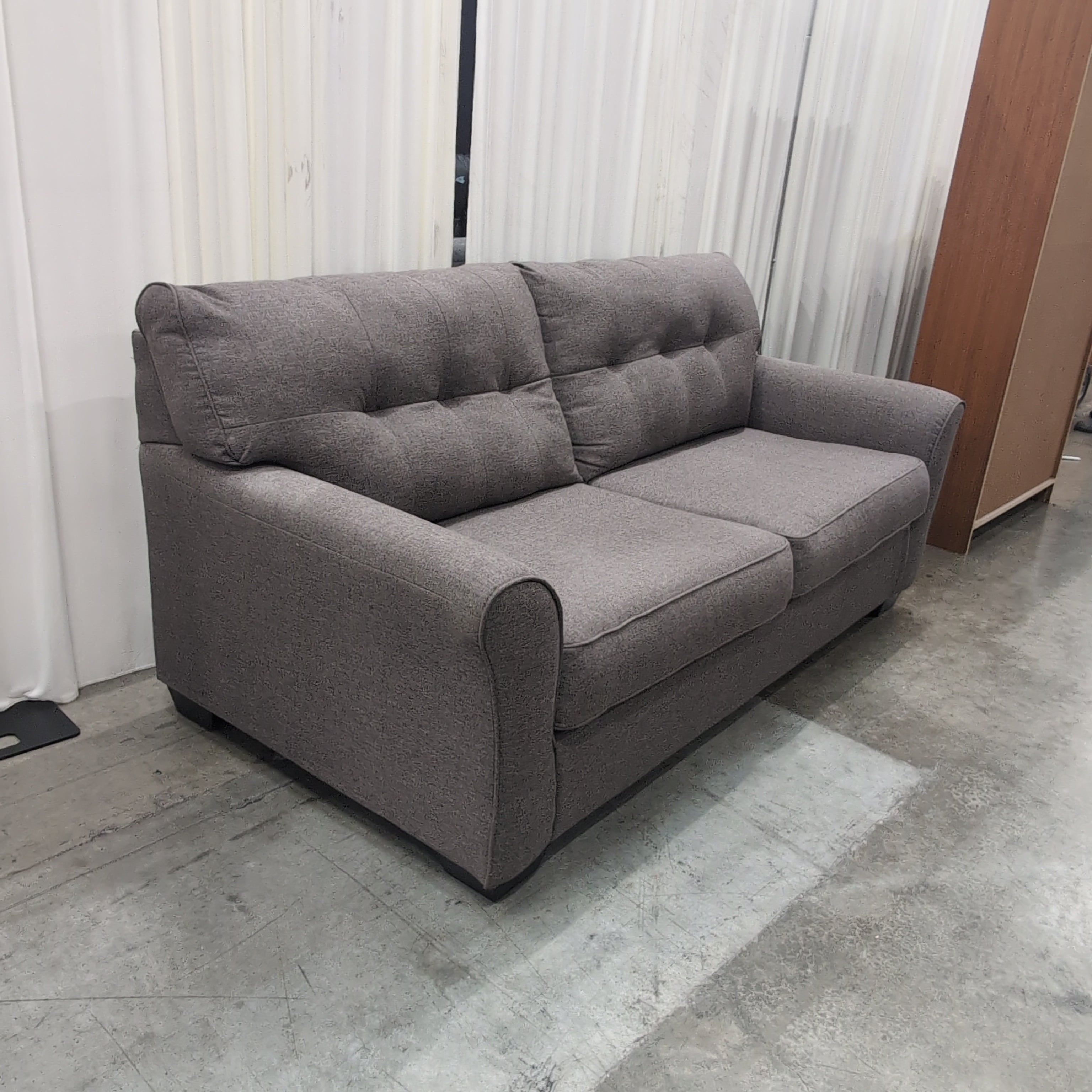 Grey Fabric Rolled Arm Loveseat