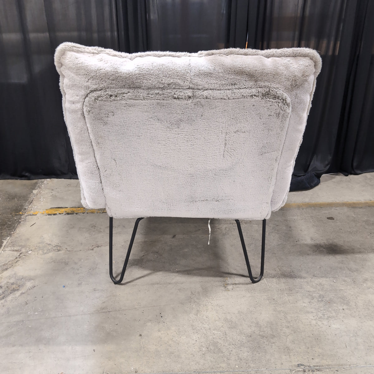 Grey Fluffy Upholstered Accent Chair with Metal Legs
