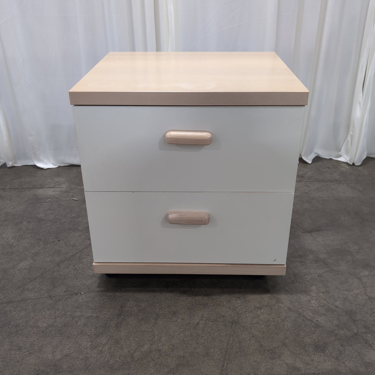 Light Wood and White Two-Drawer Nightstand