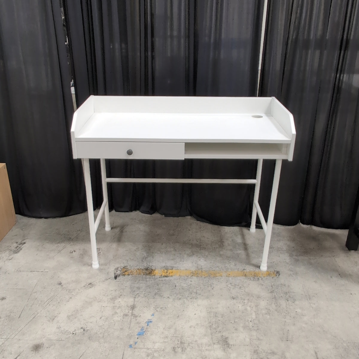 IKEA-White Minimalist Single-Drawer Desk with Cable Management