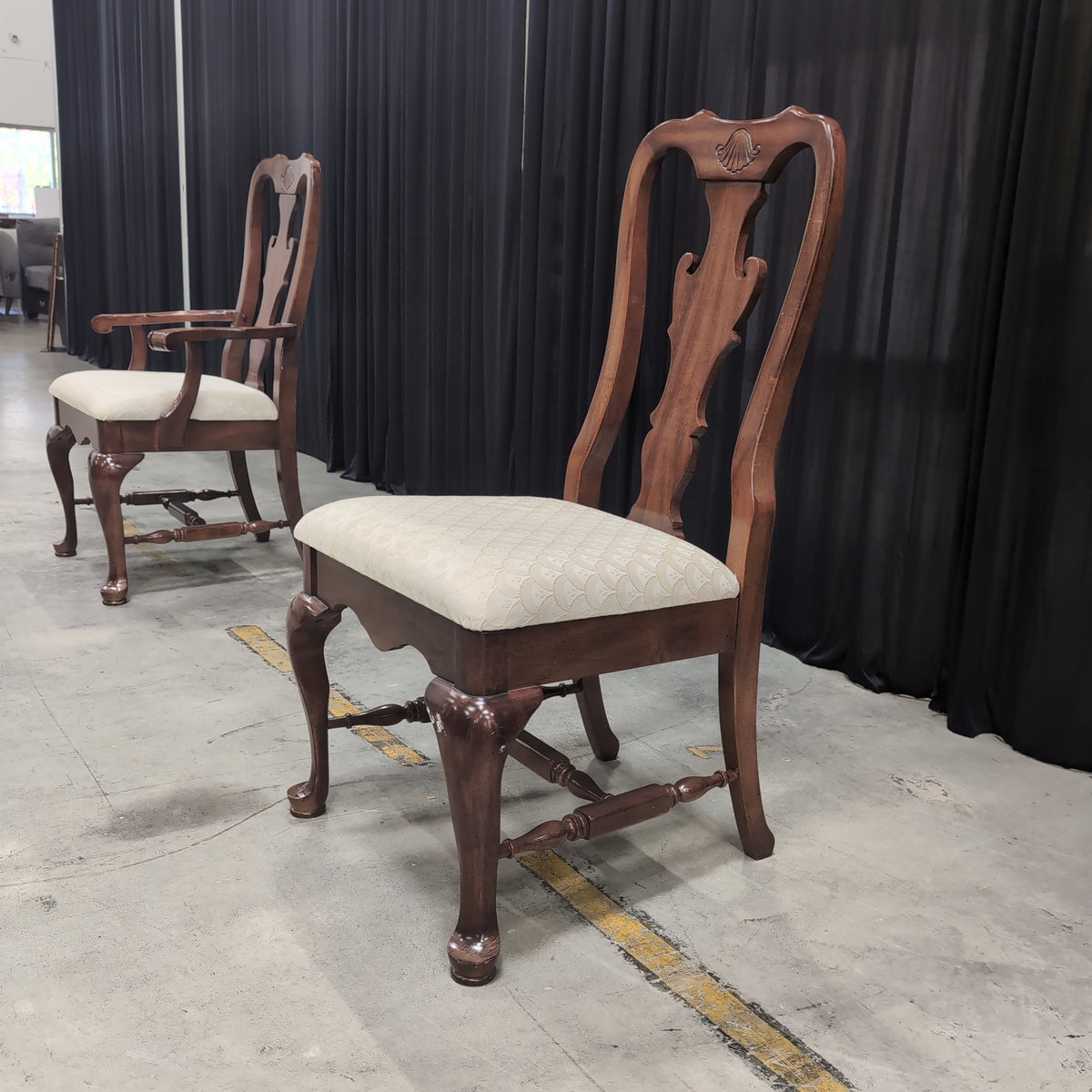 Carved Dark Wood Queen Anne Style Dining Chair
