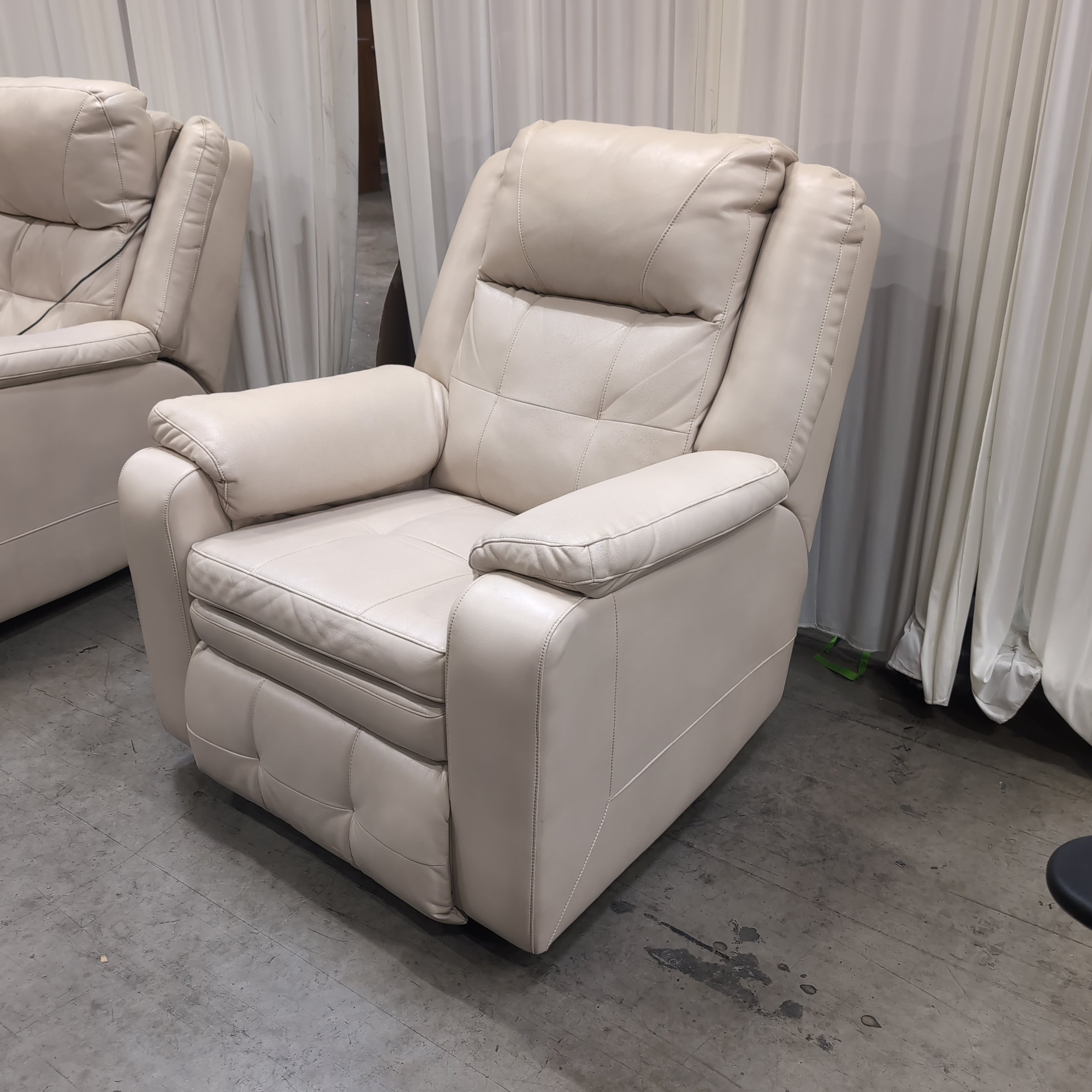 Plush Beige Leather Recliner