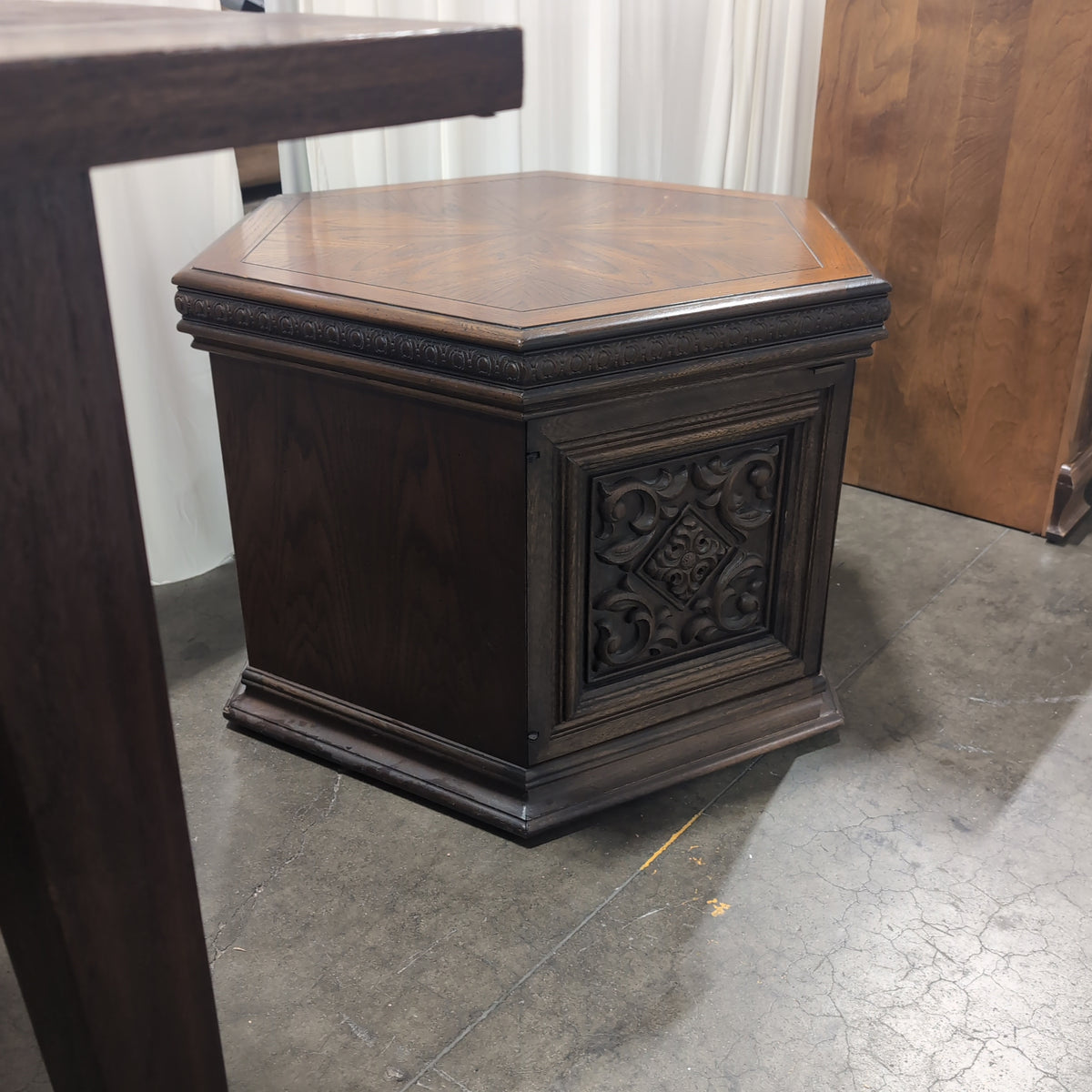 Lane Furniture Dark Brown Octagonal End Table with Carved Details