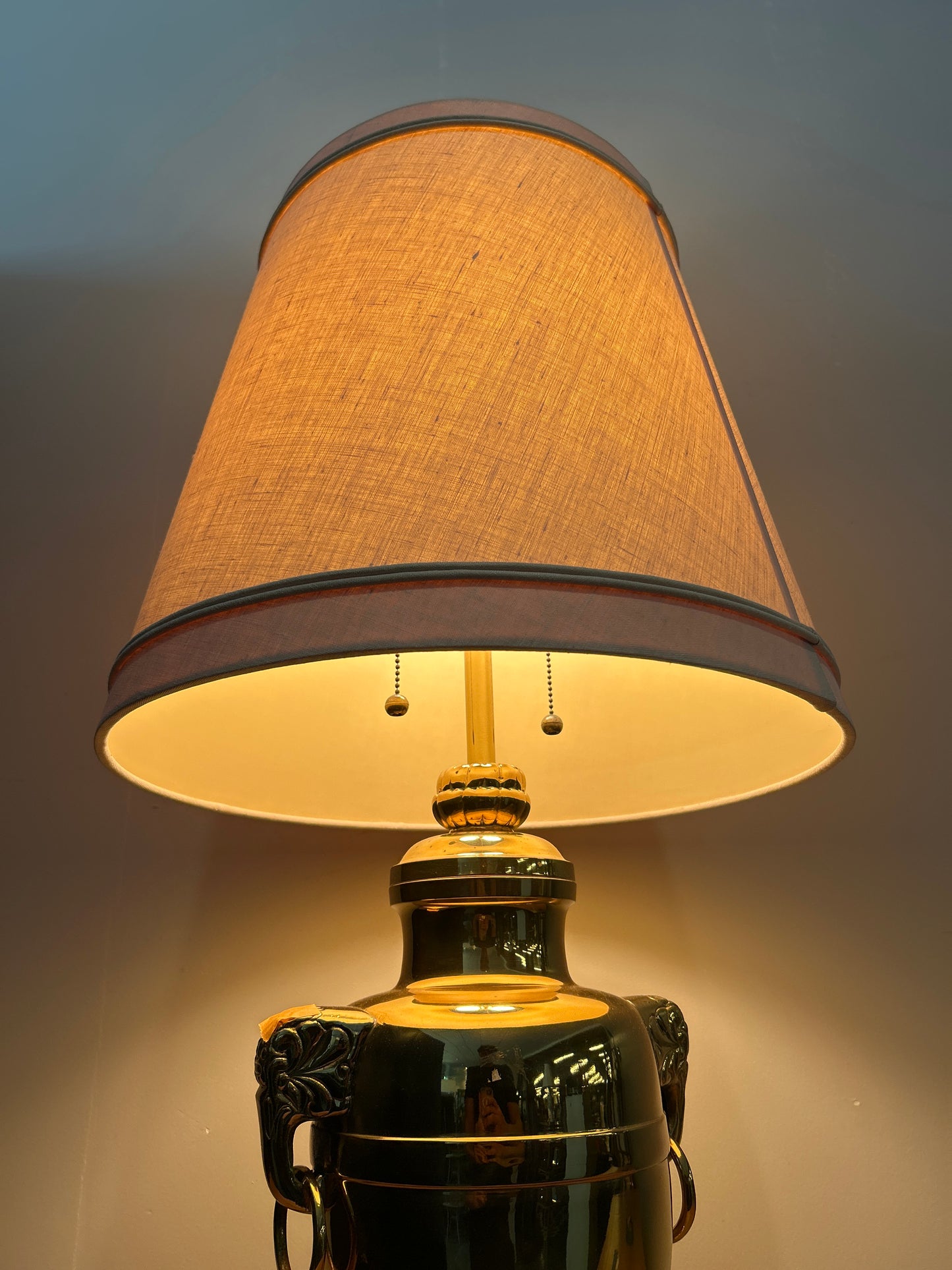Baker Knapp And Tubbs Brass Table Lamp with Off-White Shade