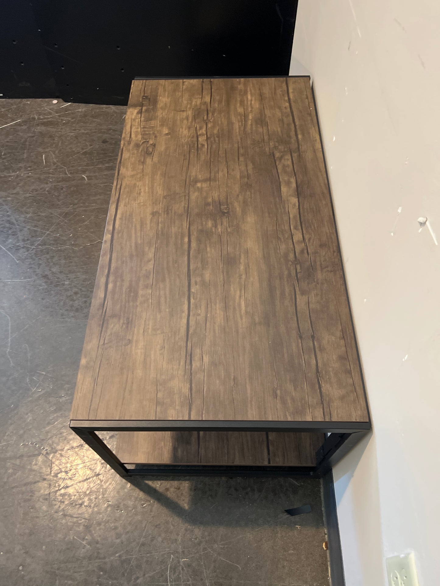 Modern Industrial TV Stand with Black Metal Frame