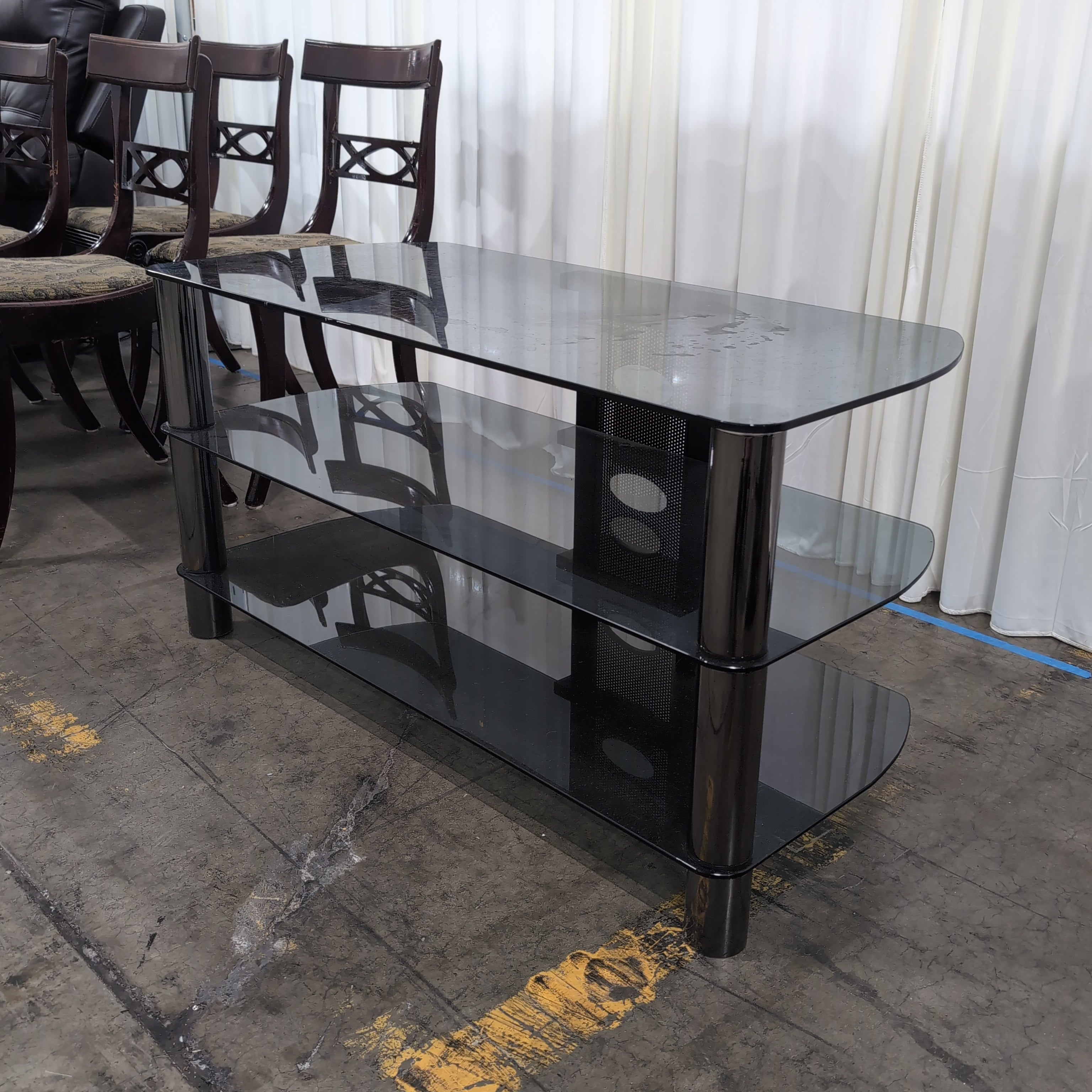 Modern Smoked Glass Three-Tier TV Stand
