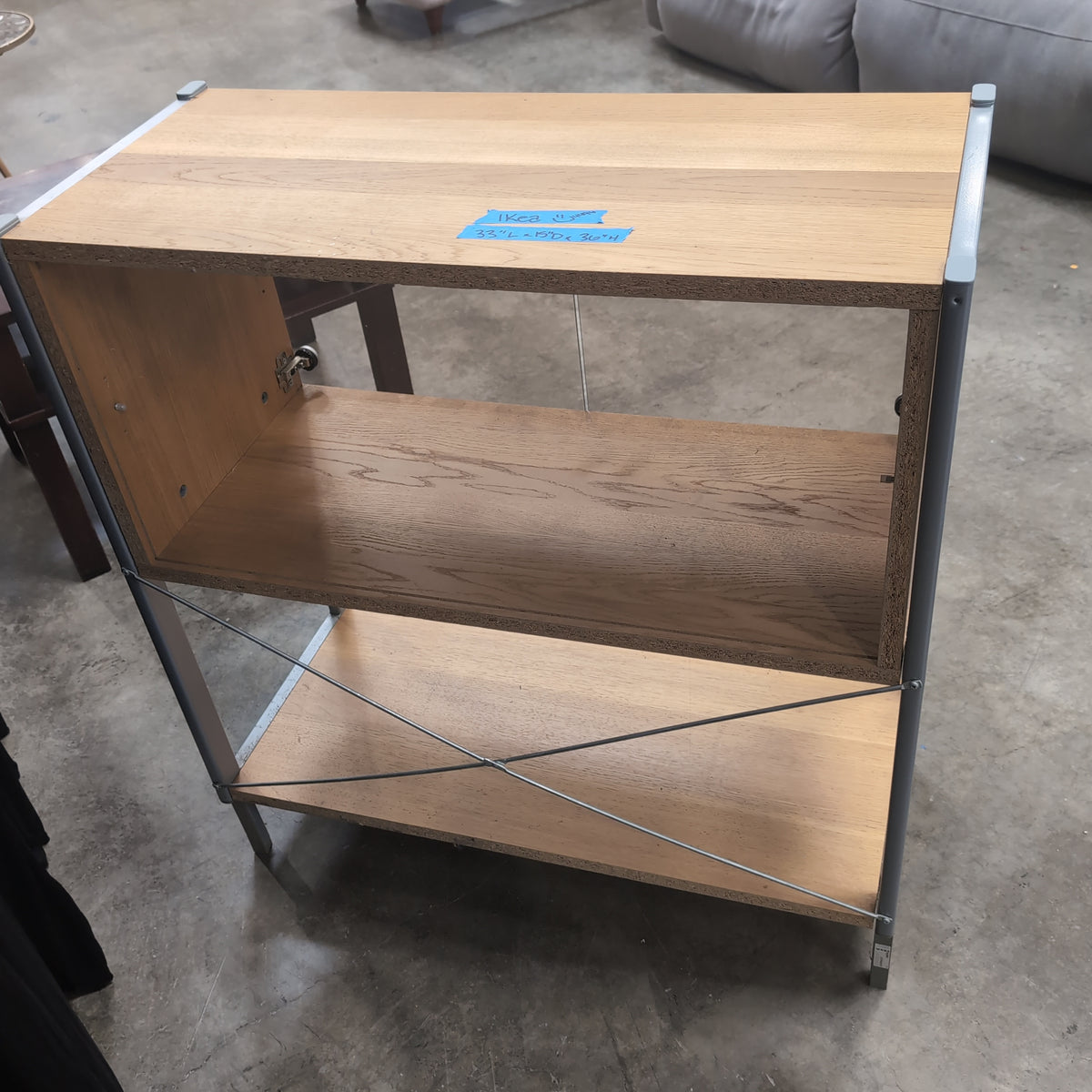 Light Wood and Silver Metal Cabinet with Glass Doors