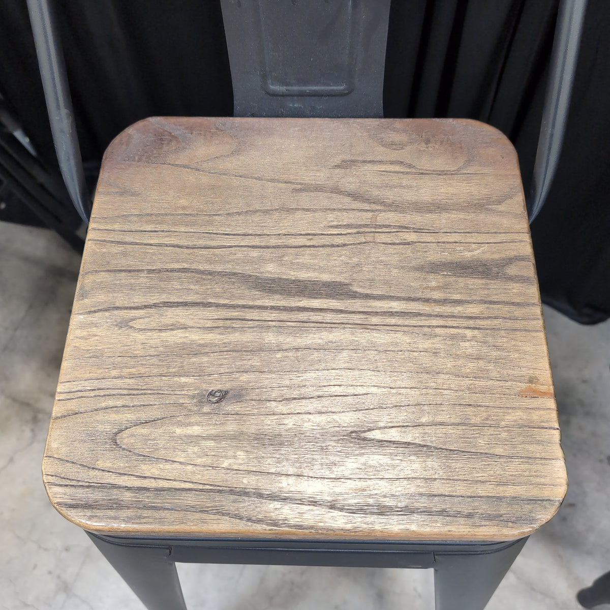 Industrial Style Dark Wood Seat Bar Stool