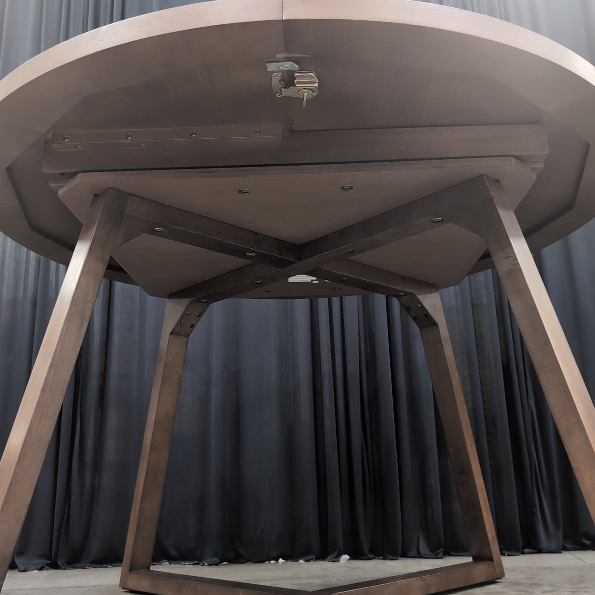 Walnut Tone Round Dining Table with X-Base