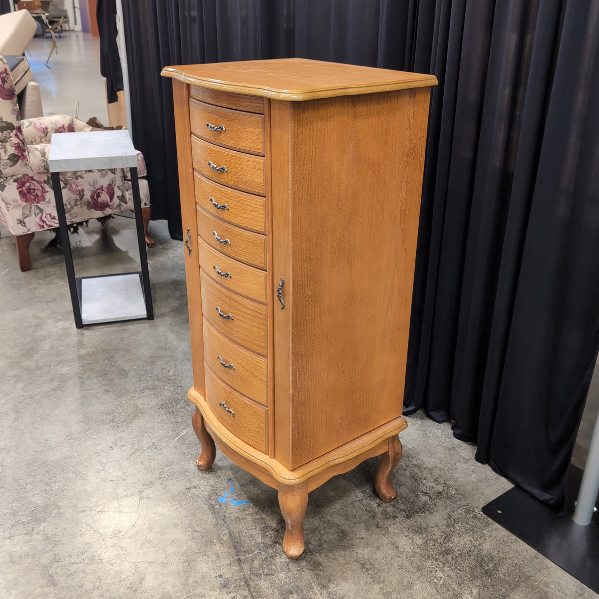 Light Wood Multi-Drawer Jewelry Armoire with Ornate Hardware