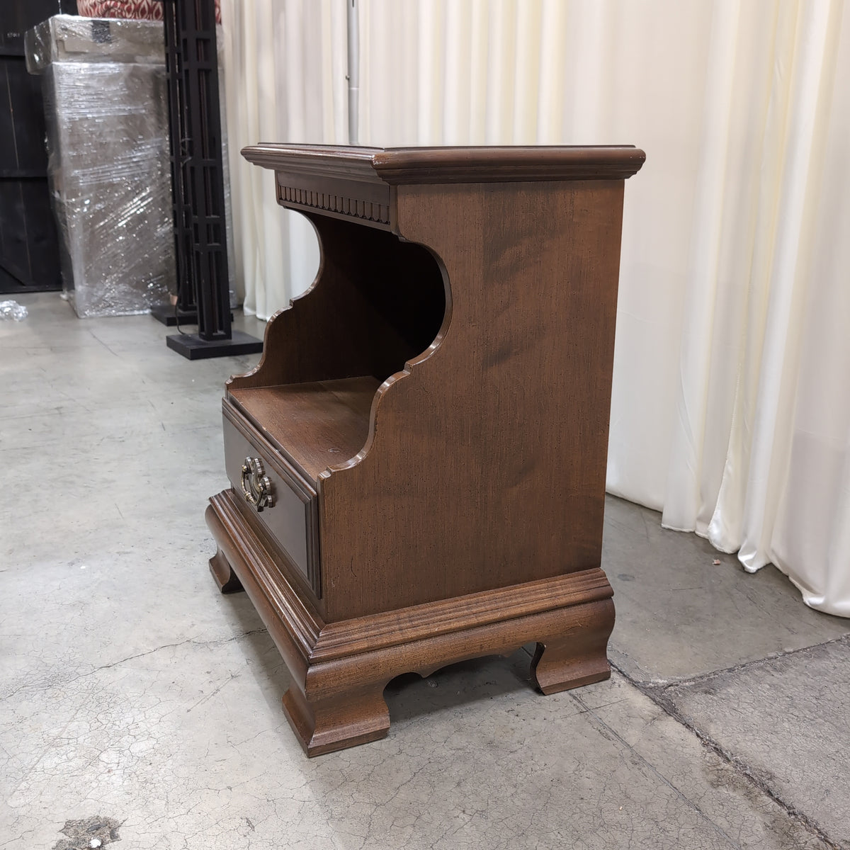 Traditional Dark Wood Nightstand with Ornate Hardware