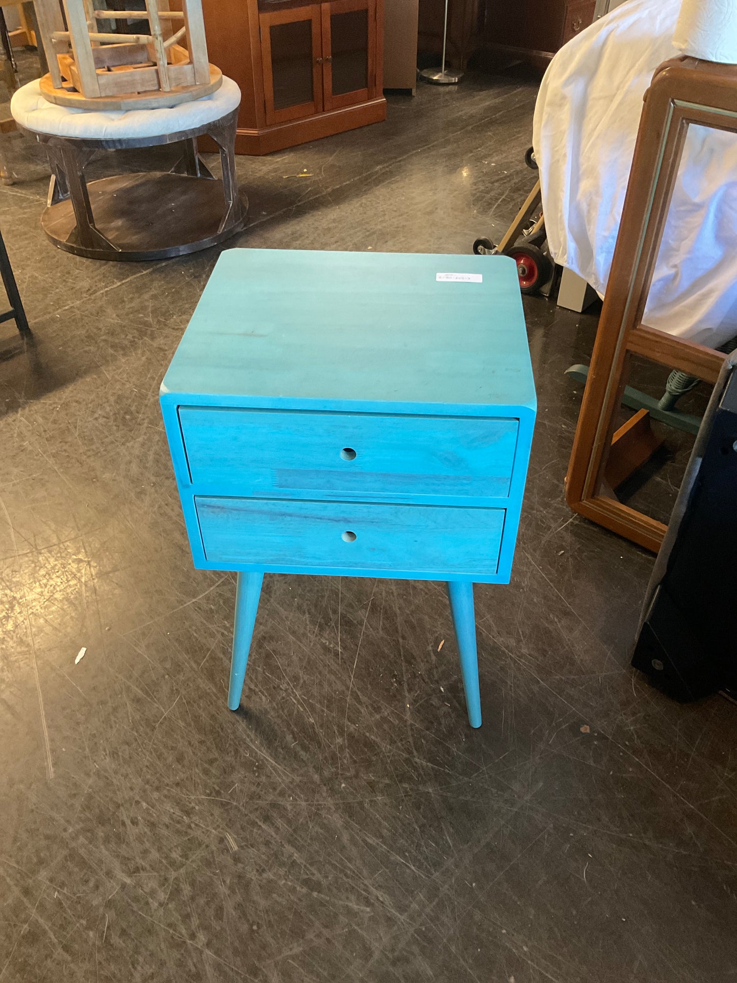 Turquoise Mid-Century Modern Two-Drawer Side Table