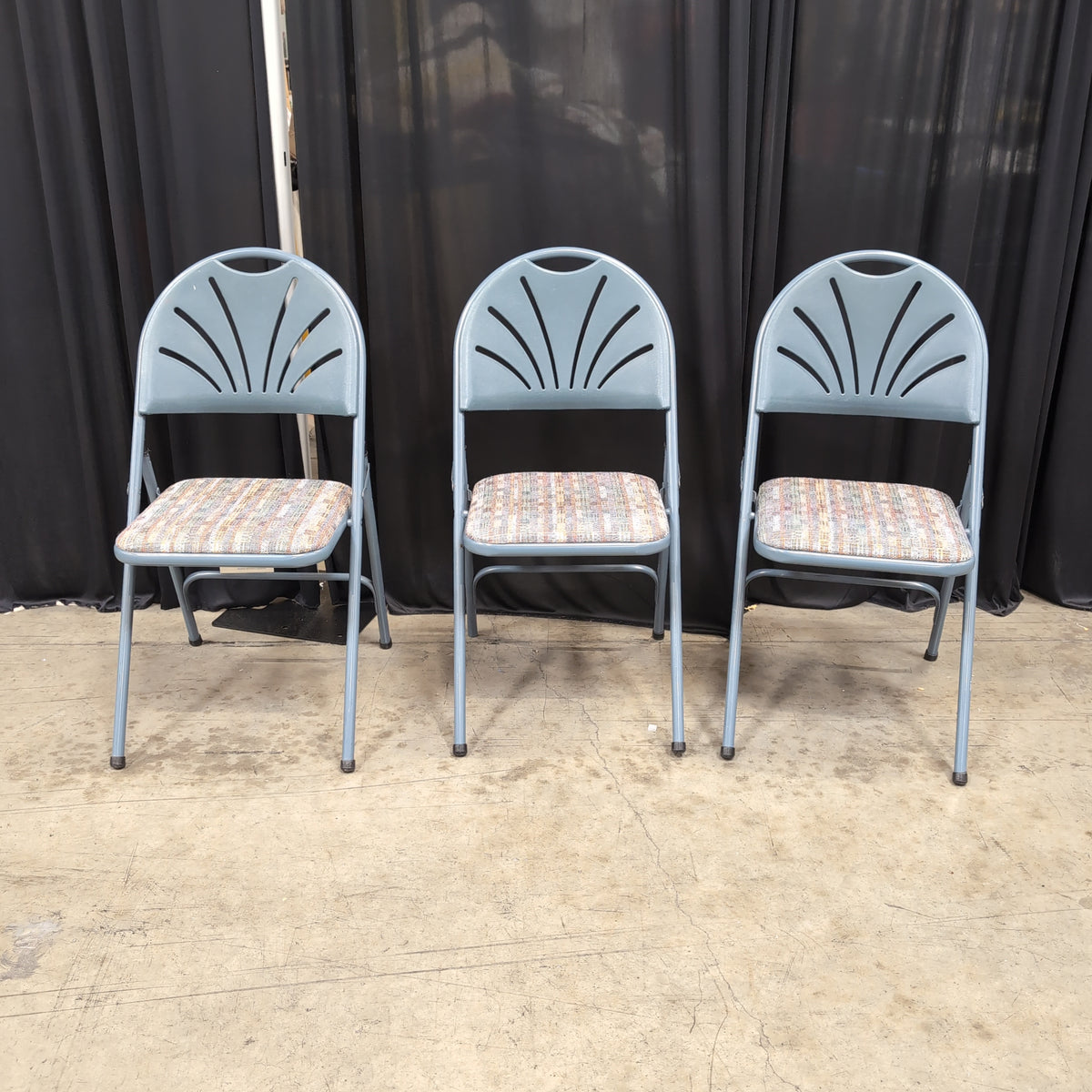 Set of Three Samsonite Blue Plastic Folding Chair with Slotted Back