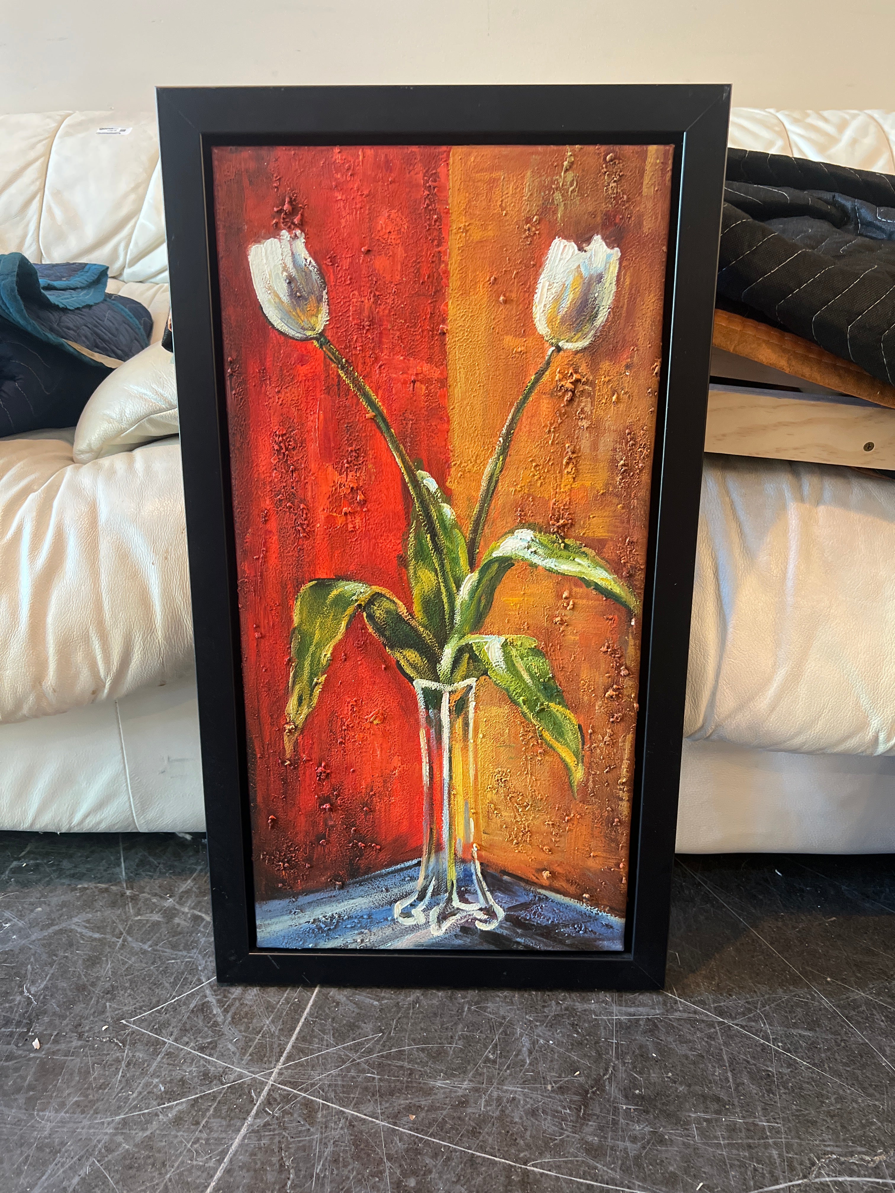 Triptych of Vibrant Floral Canvas Art in Black Frames