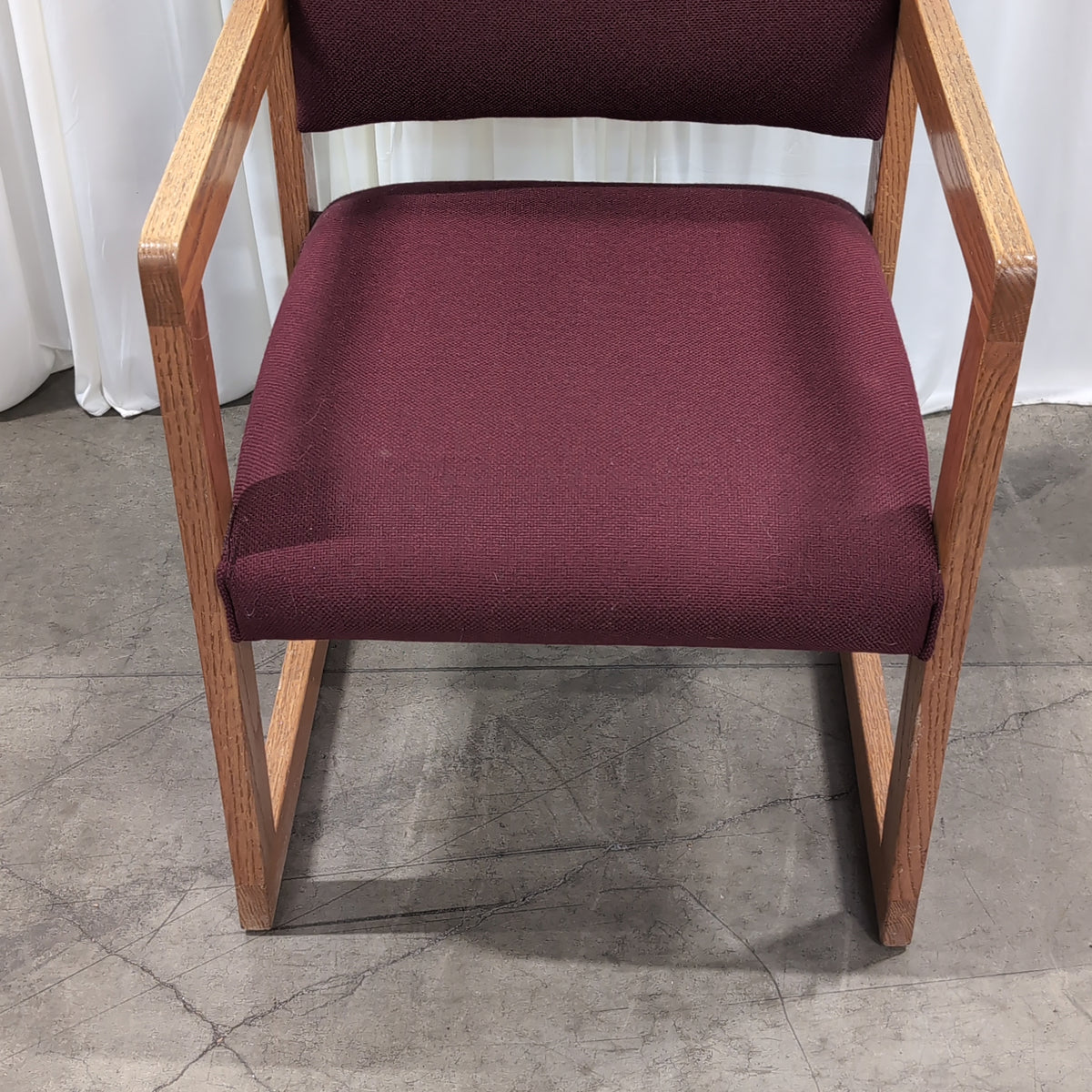 Light Wood Frame Upholstered Chair in Burgundy Fabric