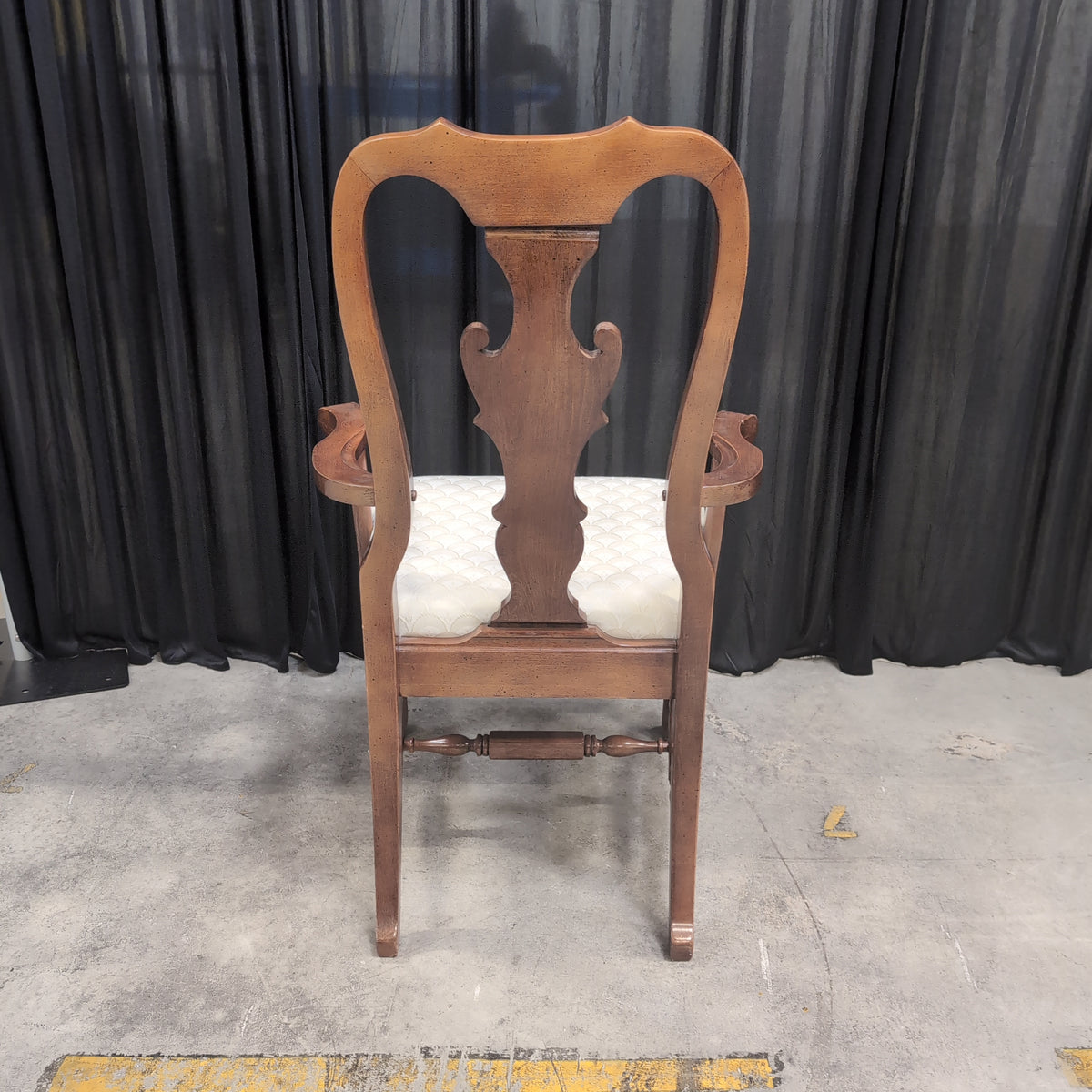Queen Anne Style Upholstered Dining Armchair in Dark Wood