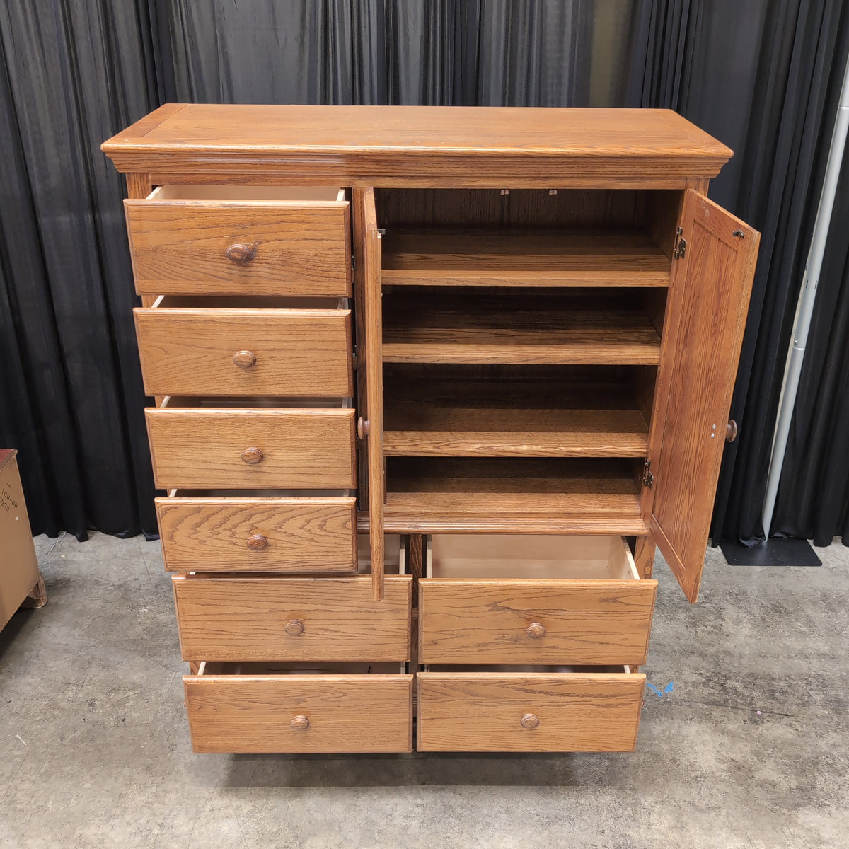 Oak Wood Combo Armoire with Multiple Drawers