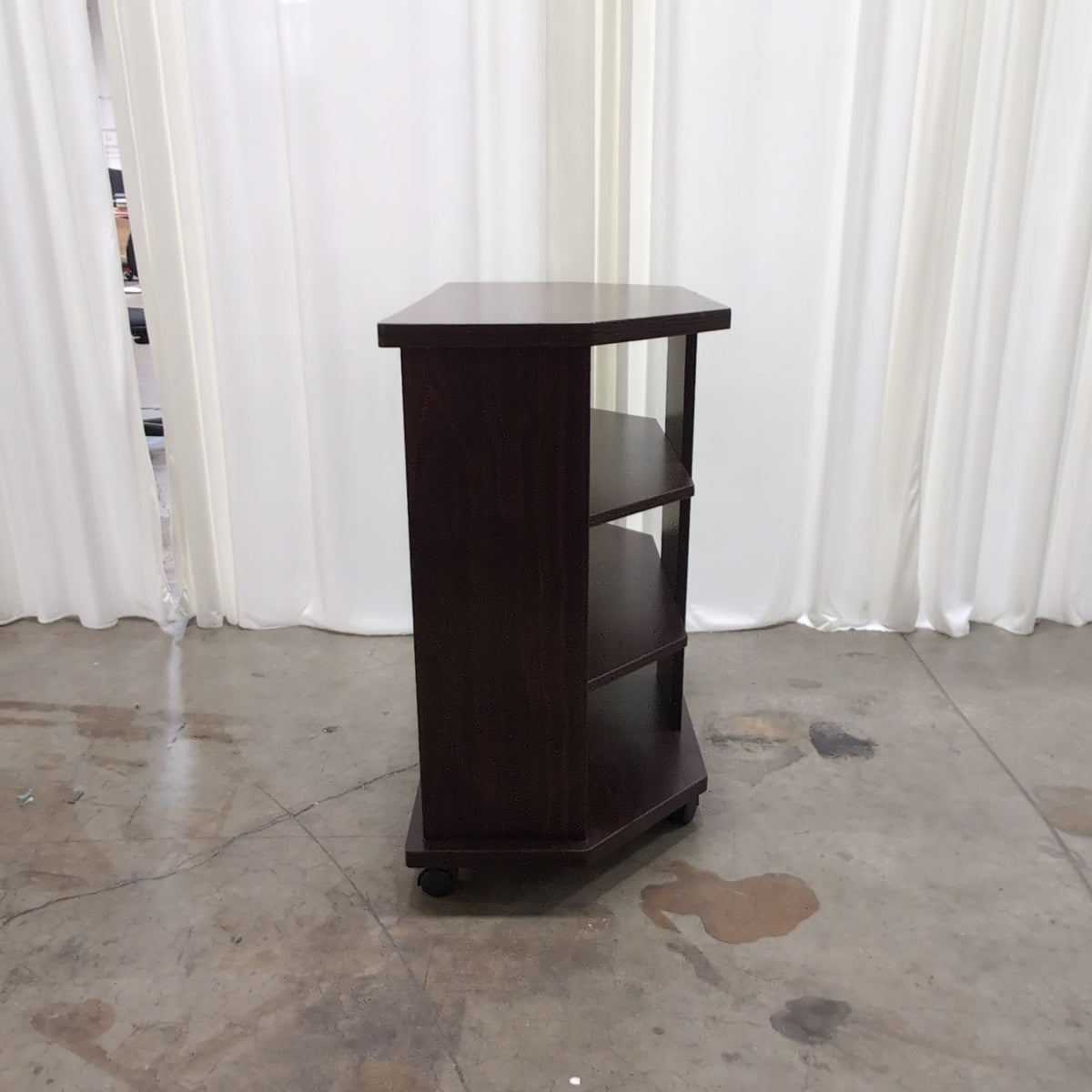 Cherry-Toned Corner TV Stand on Casters