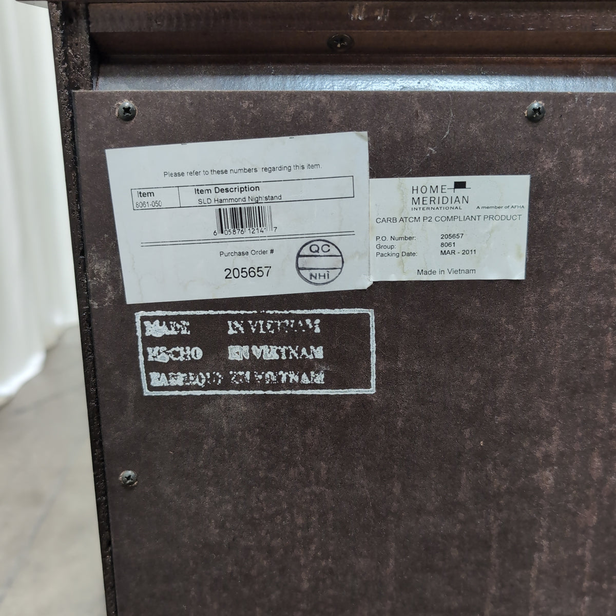 Home Meridian-Dark Brown Two-Drawer Nightstand with Silver Knobs