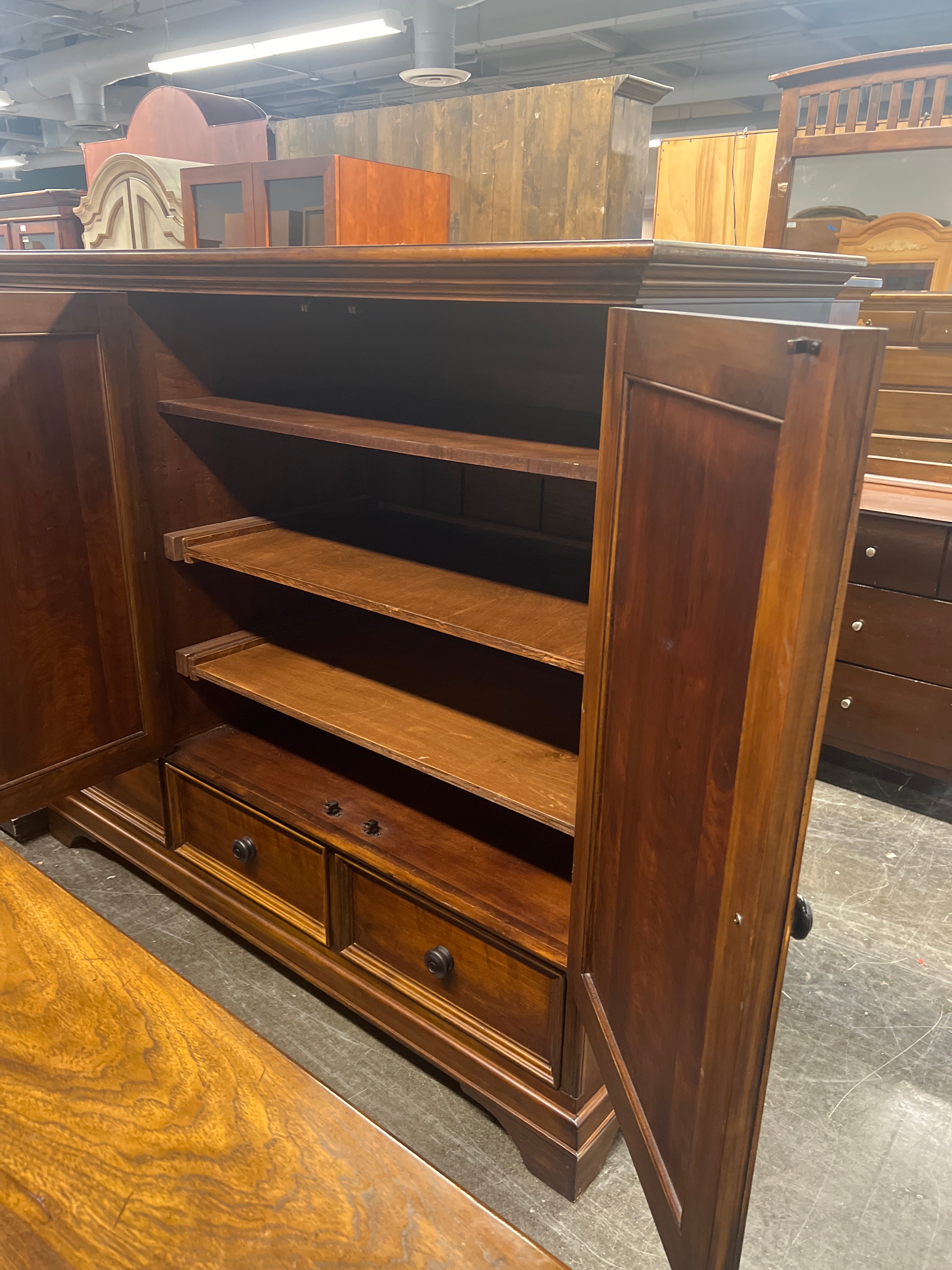 Traditional Dark Wood Storage Armoire with Drawers