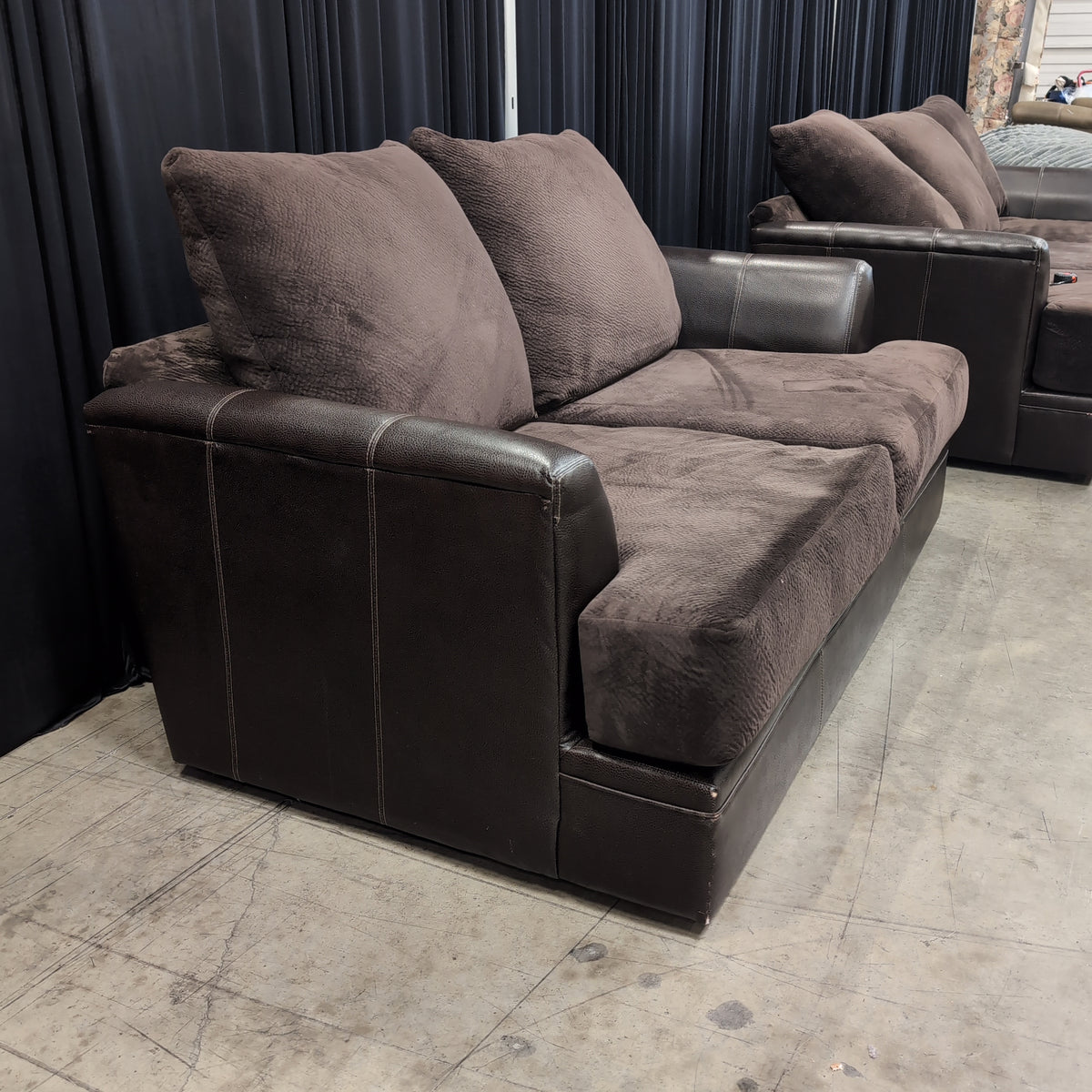 Brown Two-Seater Loveseat in Mixed Materials