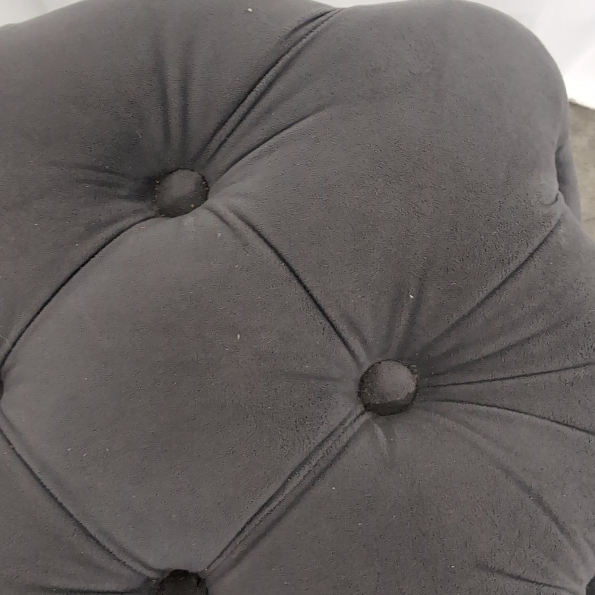 Charcoal Grey Upholstered Ottoman with Button Tufting