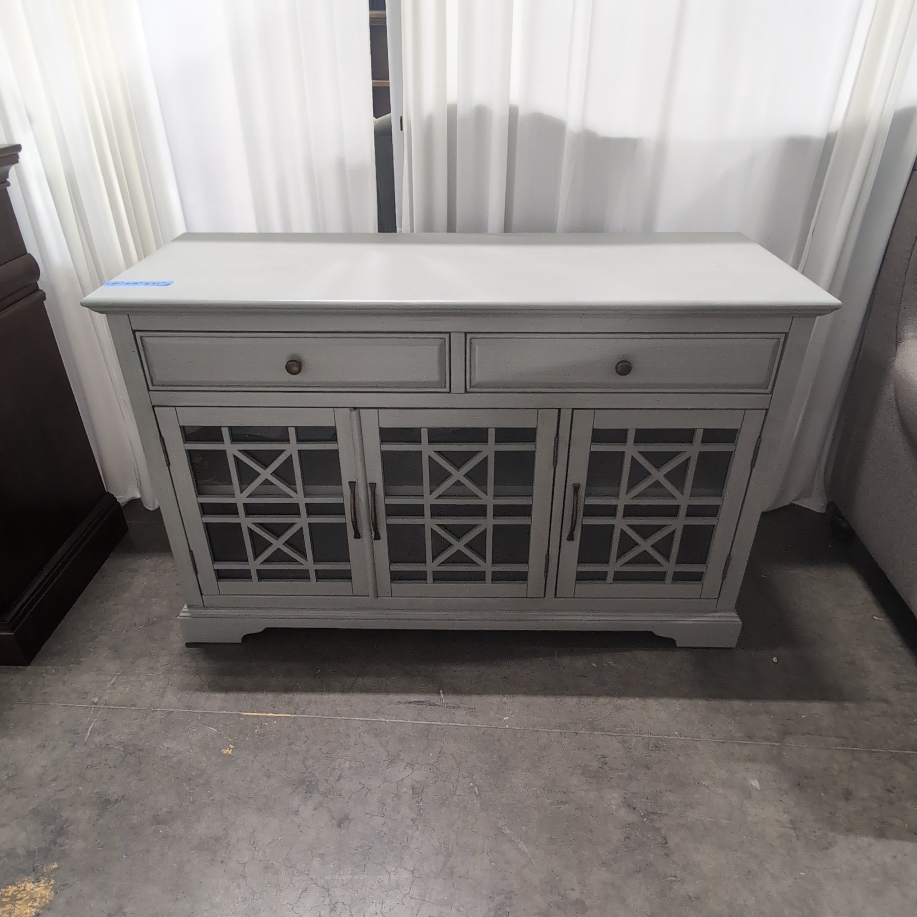 Royale USA Grey Wood Buffet with Geometric Glass Doors