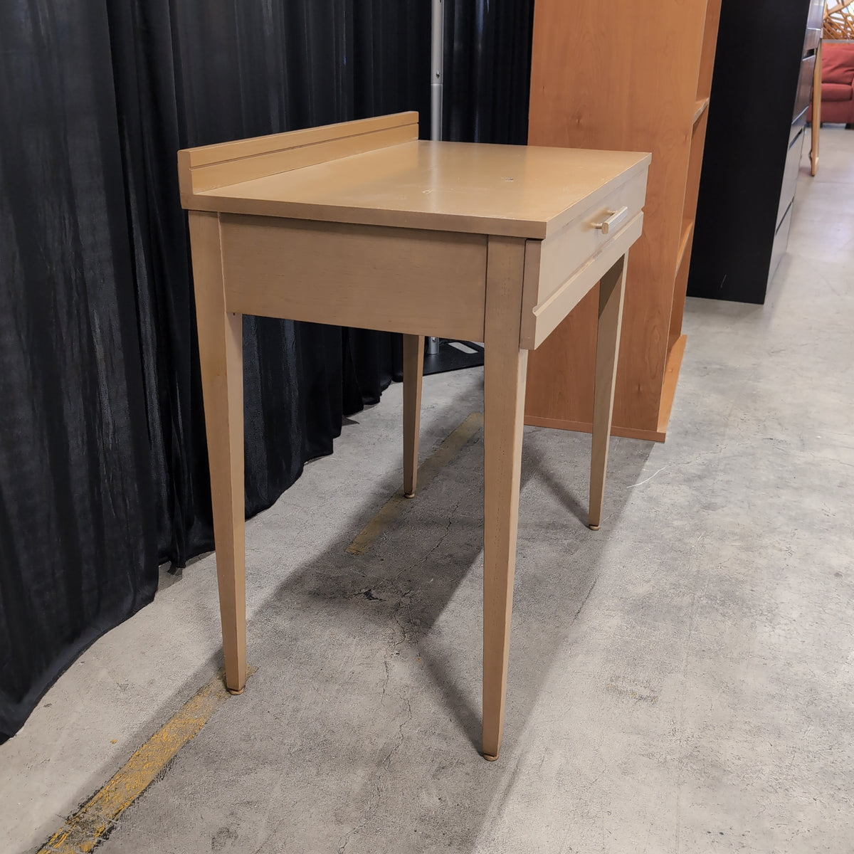 Light Wood and Glass Top Vanity with Needlepoint Stool