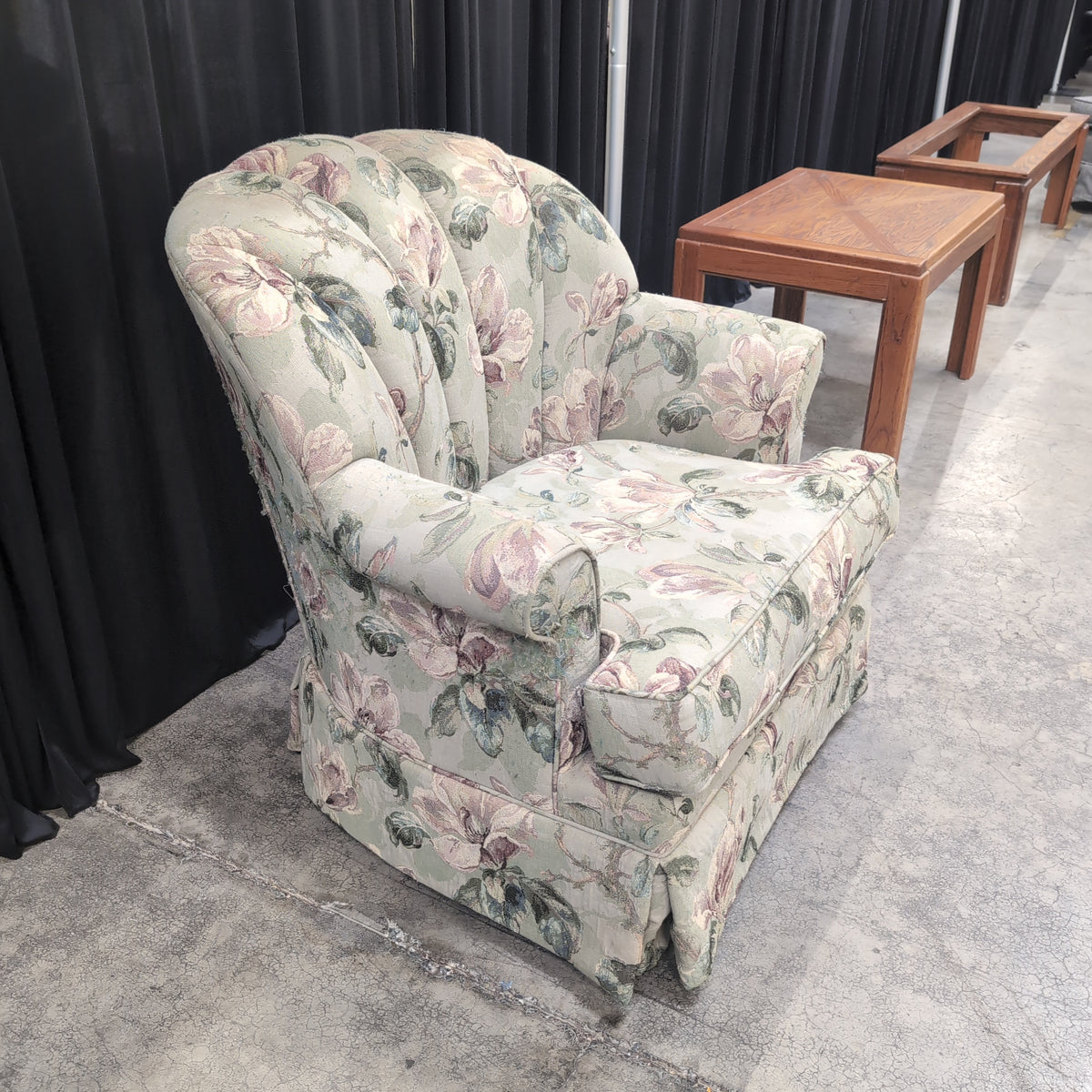 Green Floral Pattern Upholstered Armchair