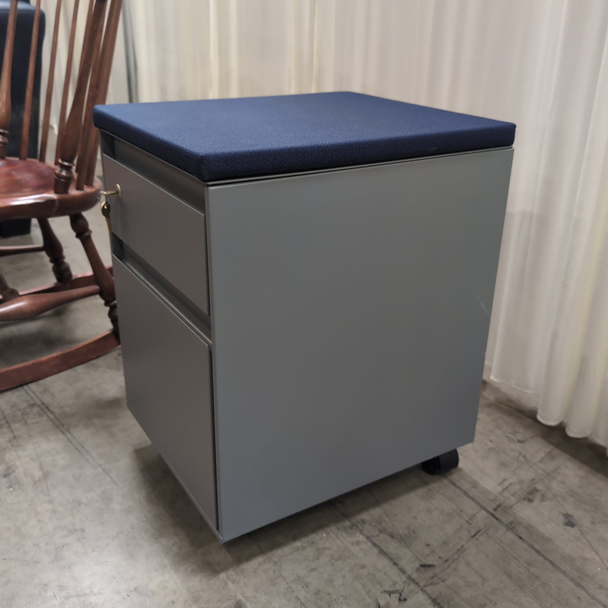 Steelcase Grey Mobile Filing Cabinet with Upholstered Top