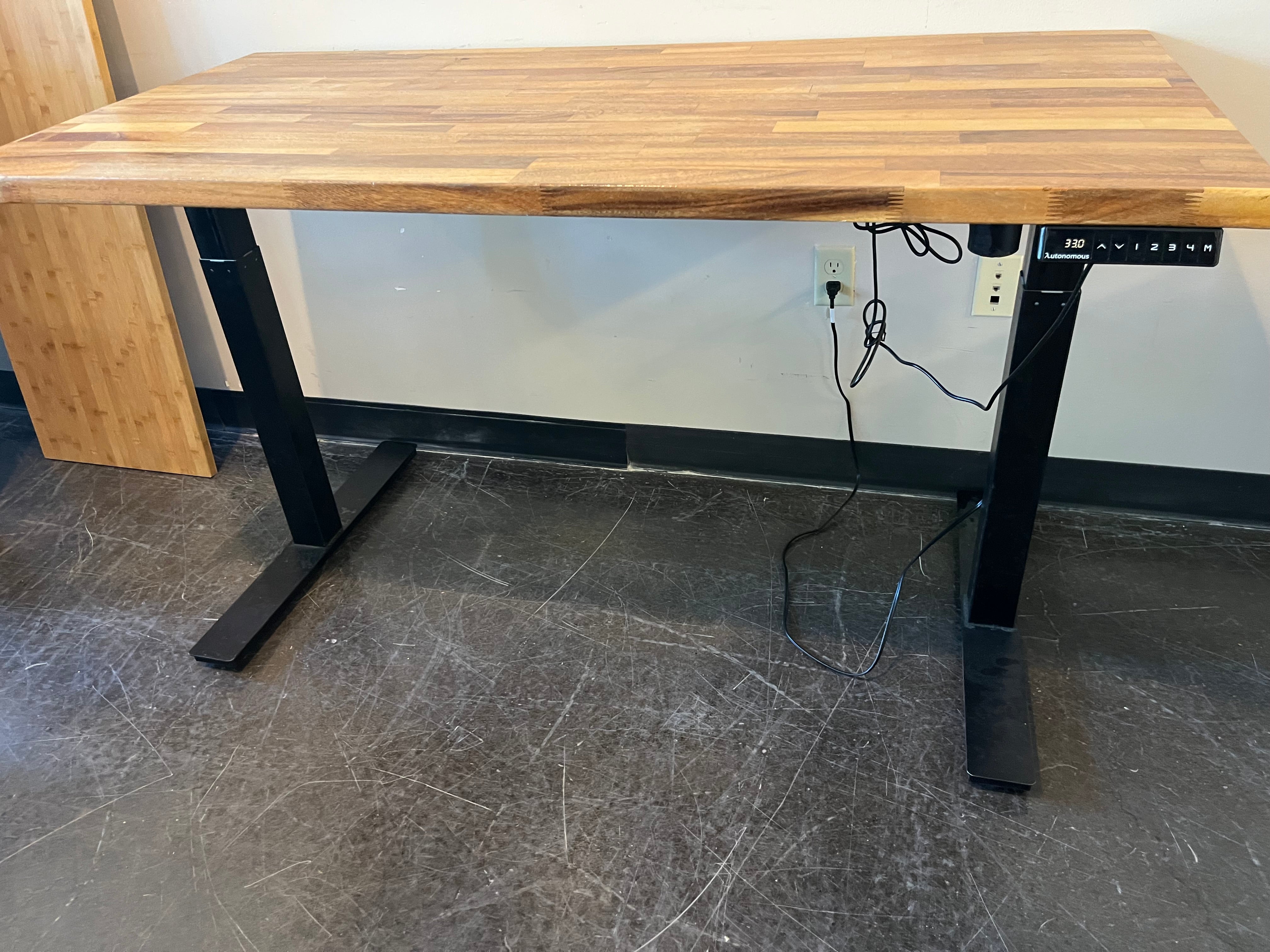 Autonomous Electric Adjustable Standing Desk with Butcher Block Style Top - 59” x 29.5” Workspace